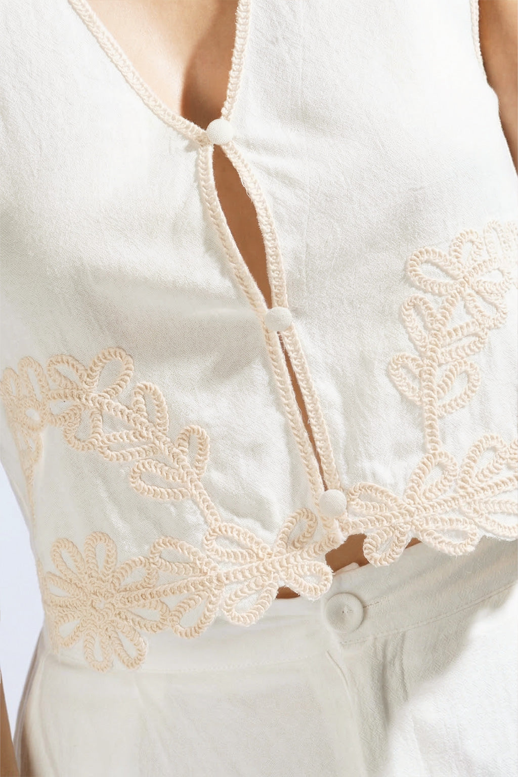 Chaleco Lino Bordado - Blanco