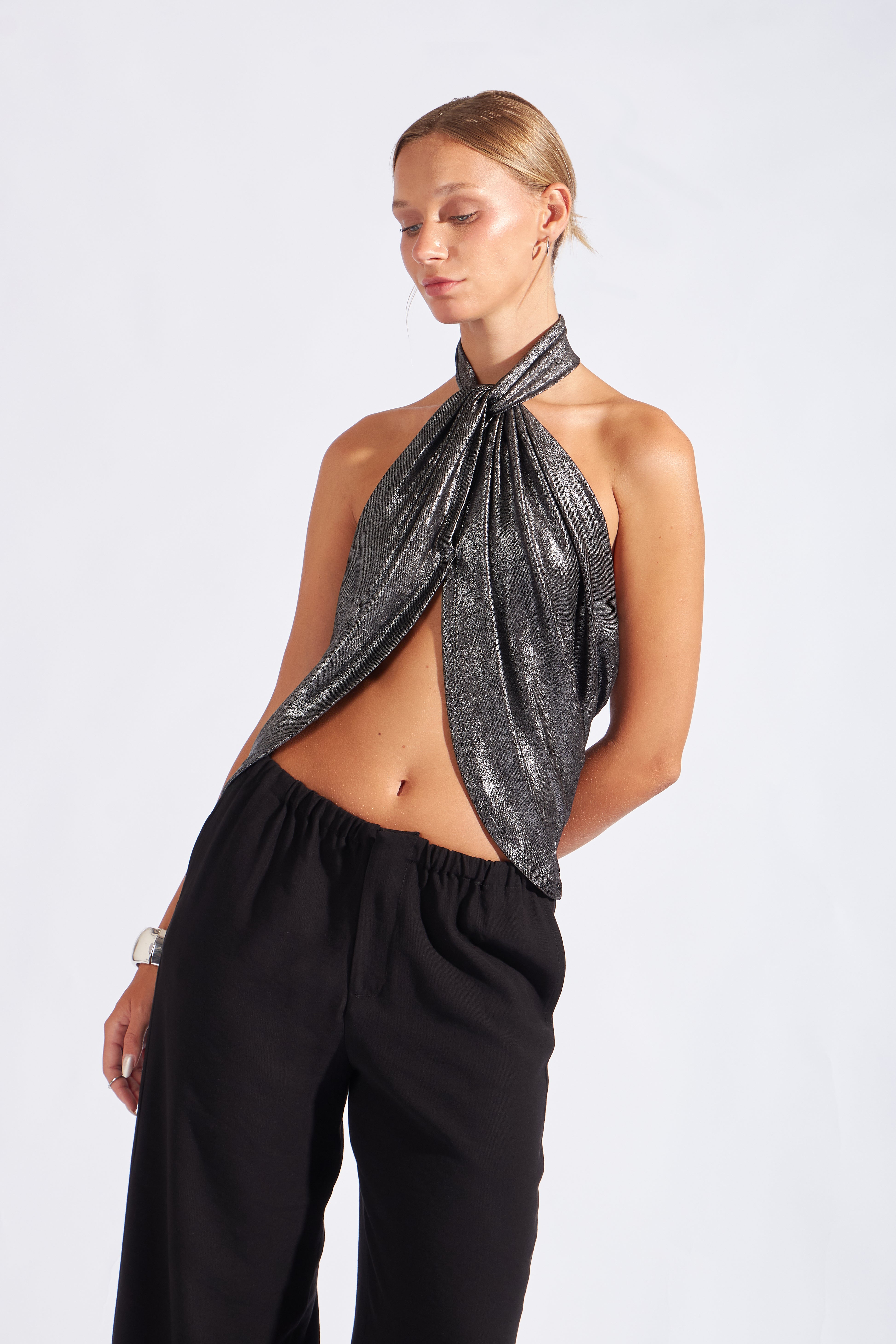 Top Cuello Cruzado Fular - Plateado