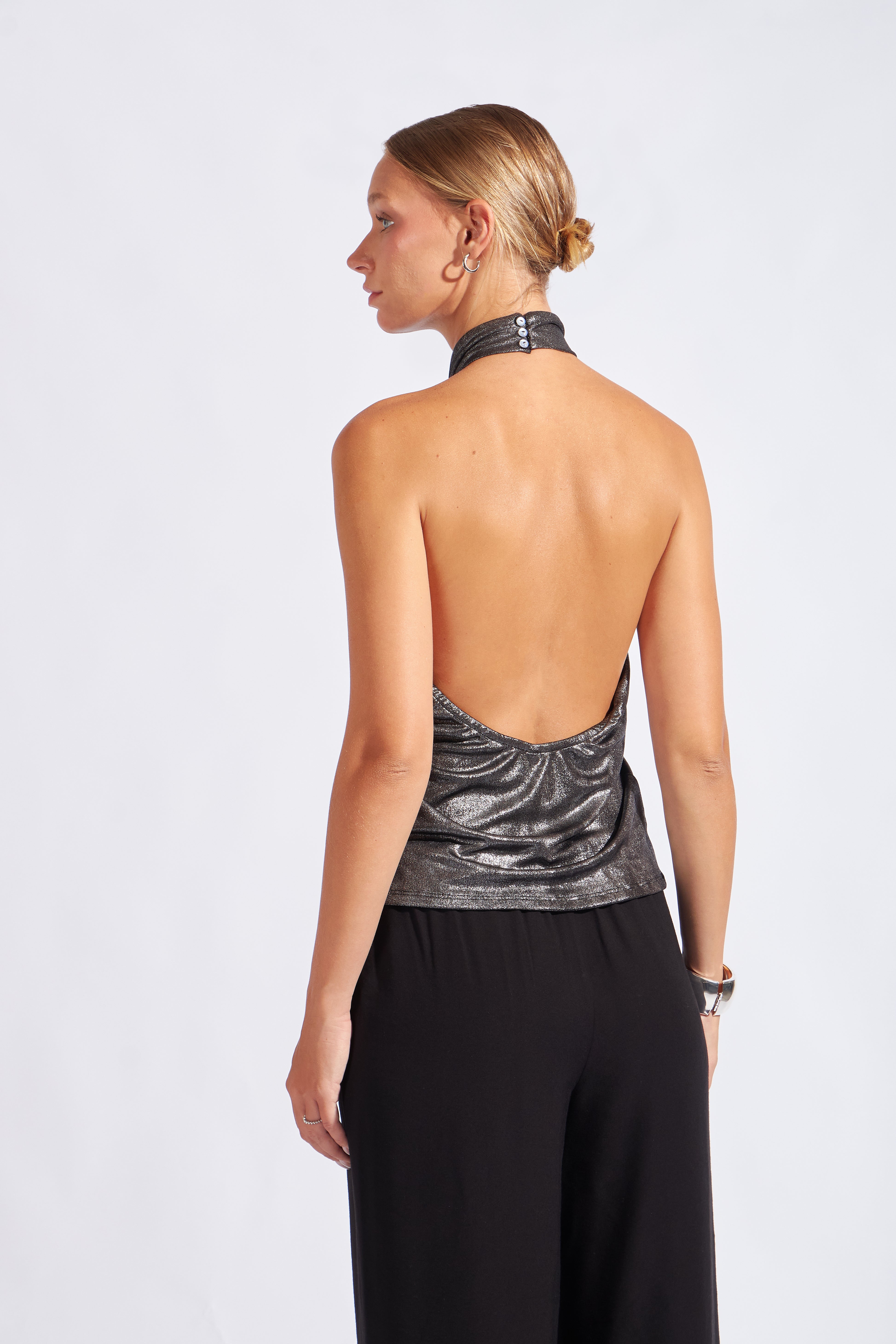 Top Cuello Cruzado Fular - Plateado