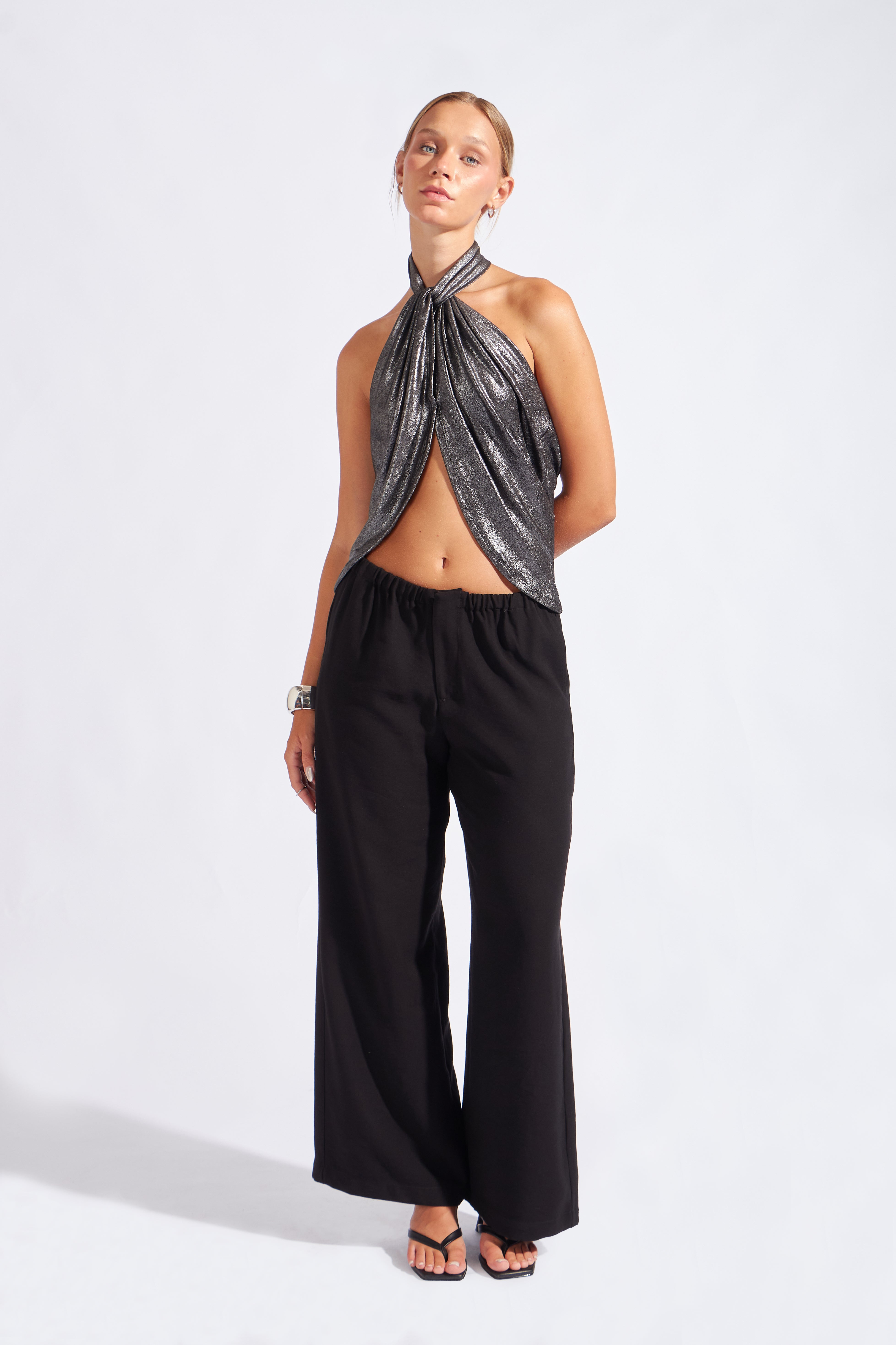 Top Cuello Cruzado Fular - Plateado