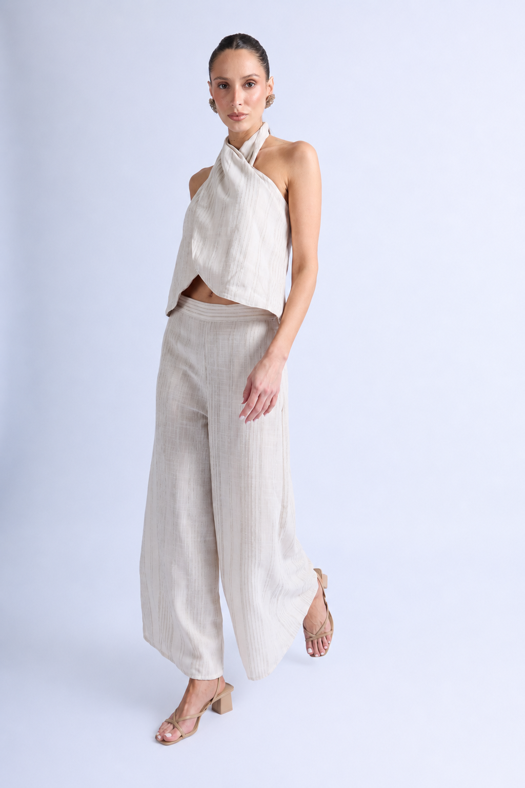 Pantalón Fluido Print Rayas - Sand