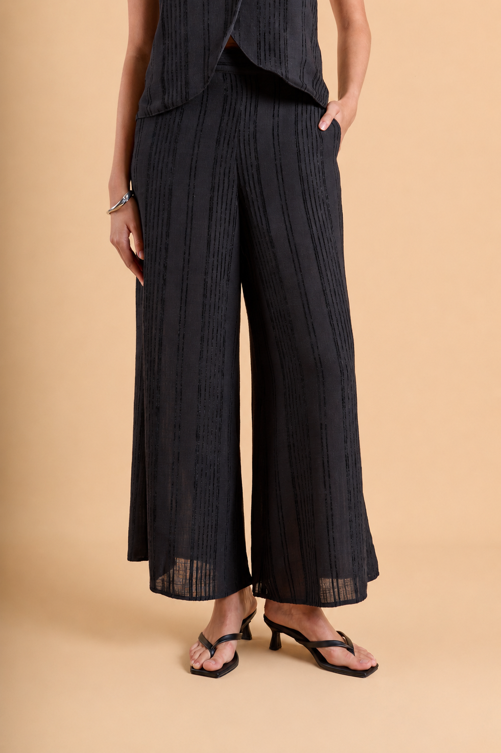 Pantalón Fluido Print Rayas - Negro