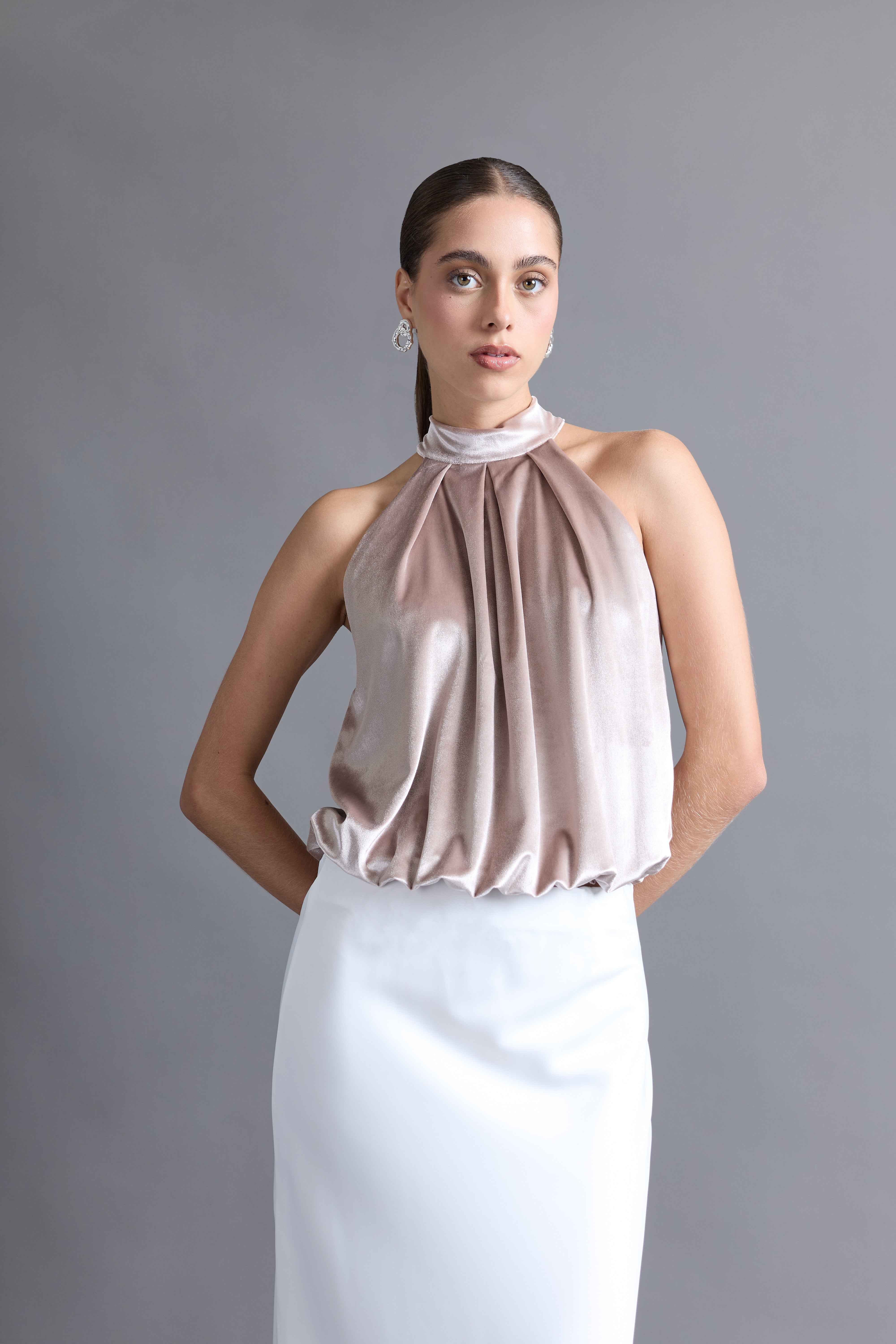 Blusa Halter Globo - Champagne