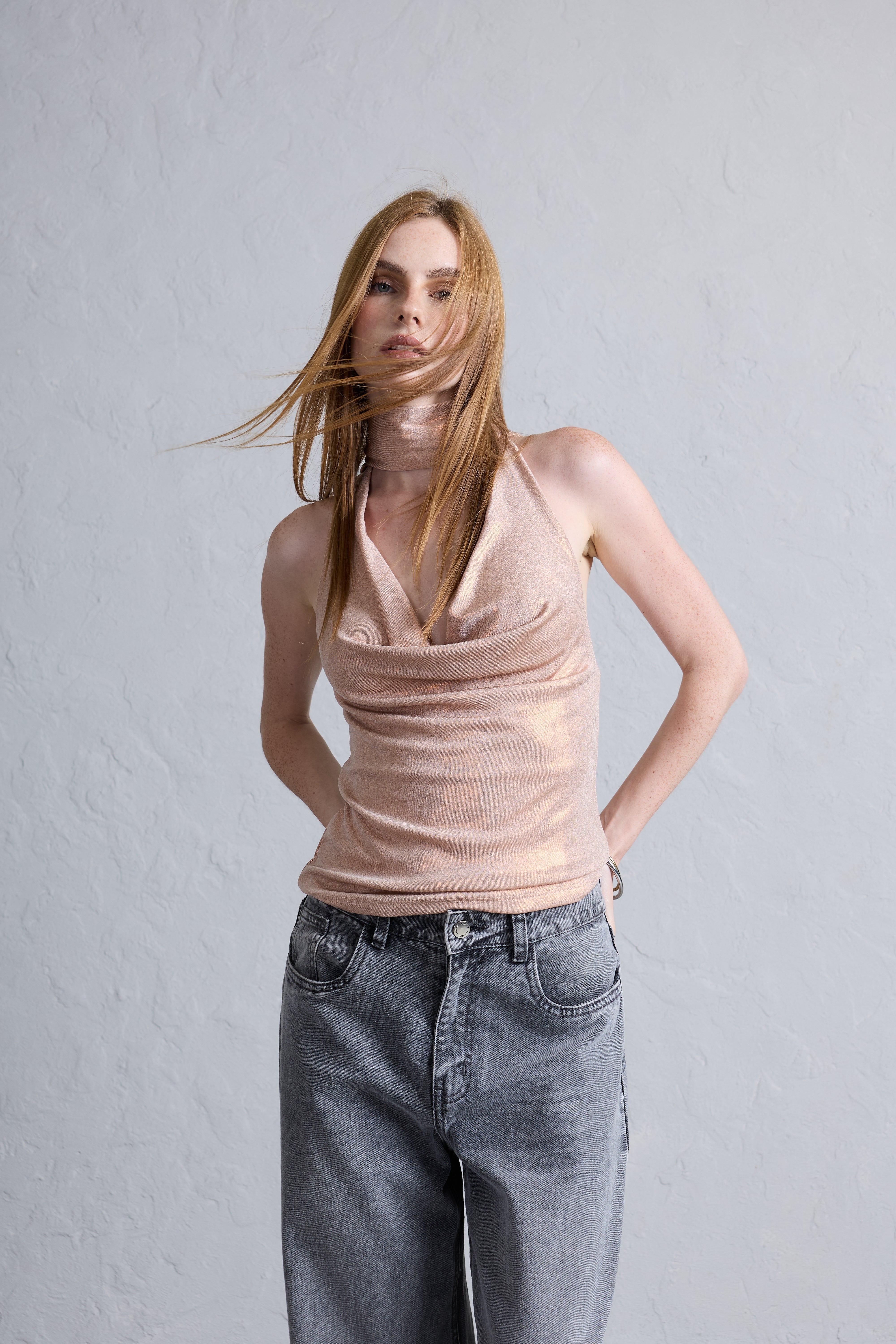 Top Cuello Holgado Fular - Beige