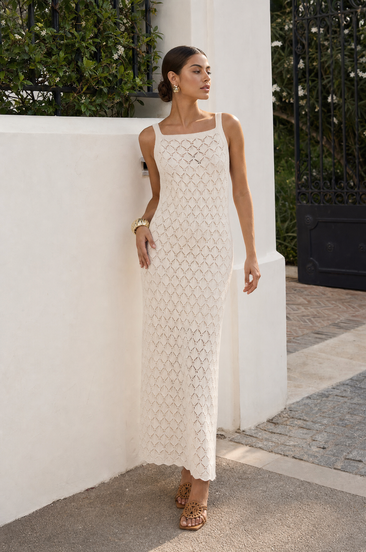 Vestido Knit Largo Tiras - Beige