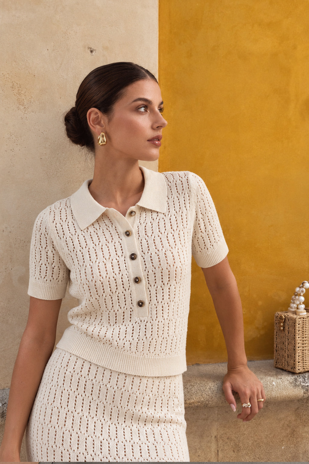 Top Knit Pique Botones - Beige