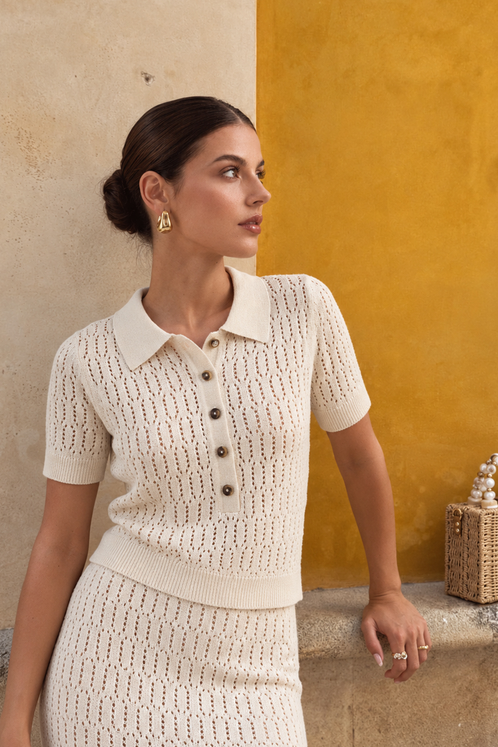 Top Knit Pique Botones - Beige
