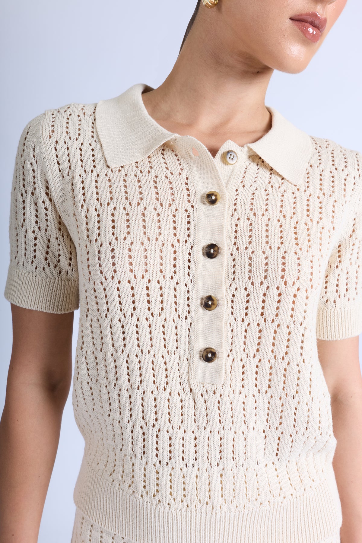 Top Knit Pique Botones - Beige