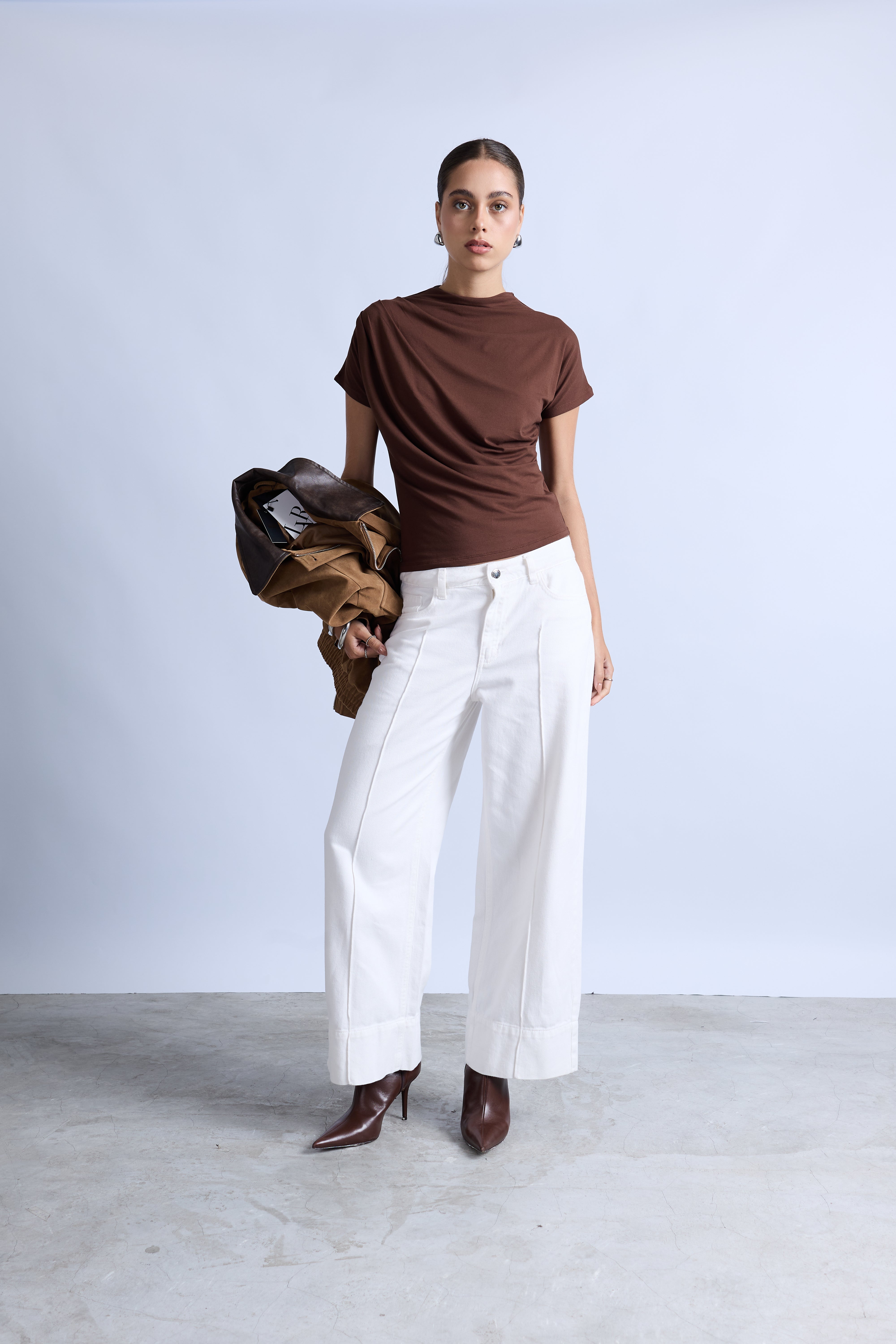 Top Drapeado Cuello Medio - Marrón