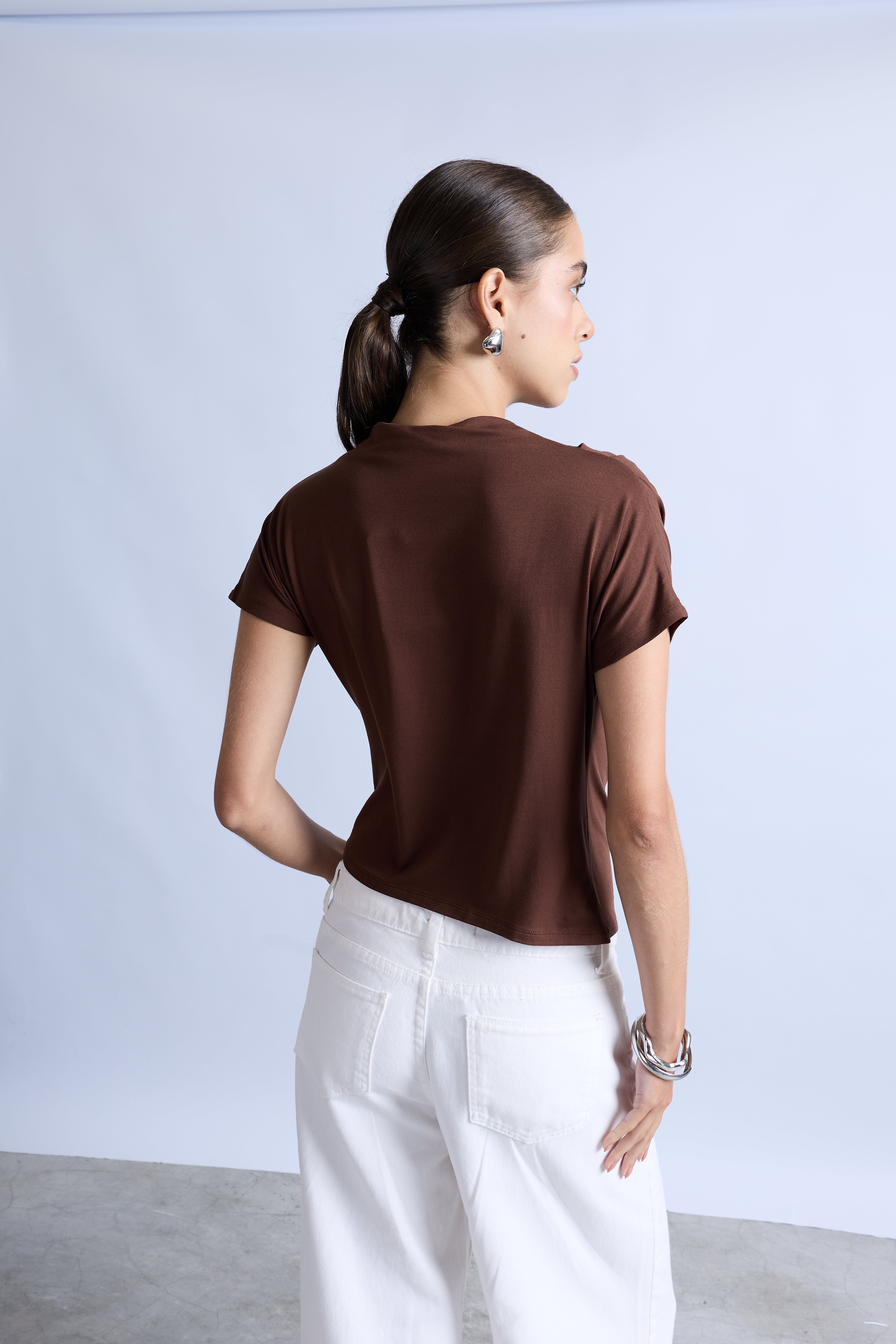 Top Drapeado Cuello Medio - Marrón