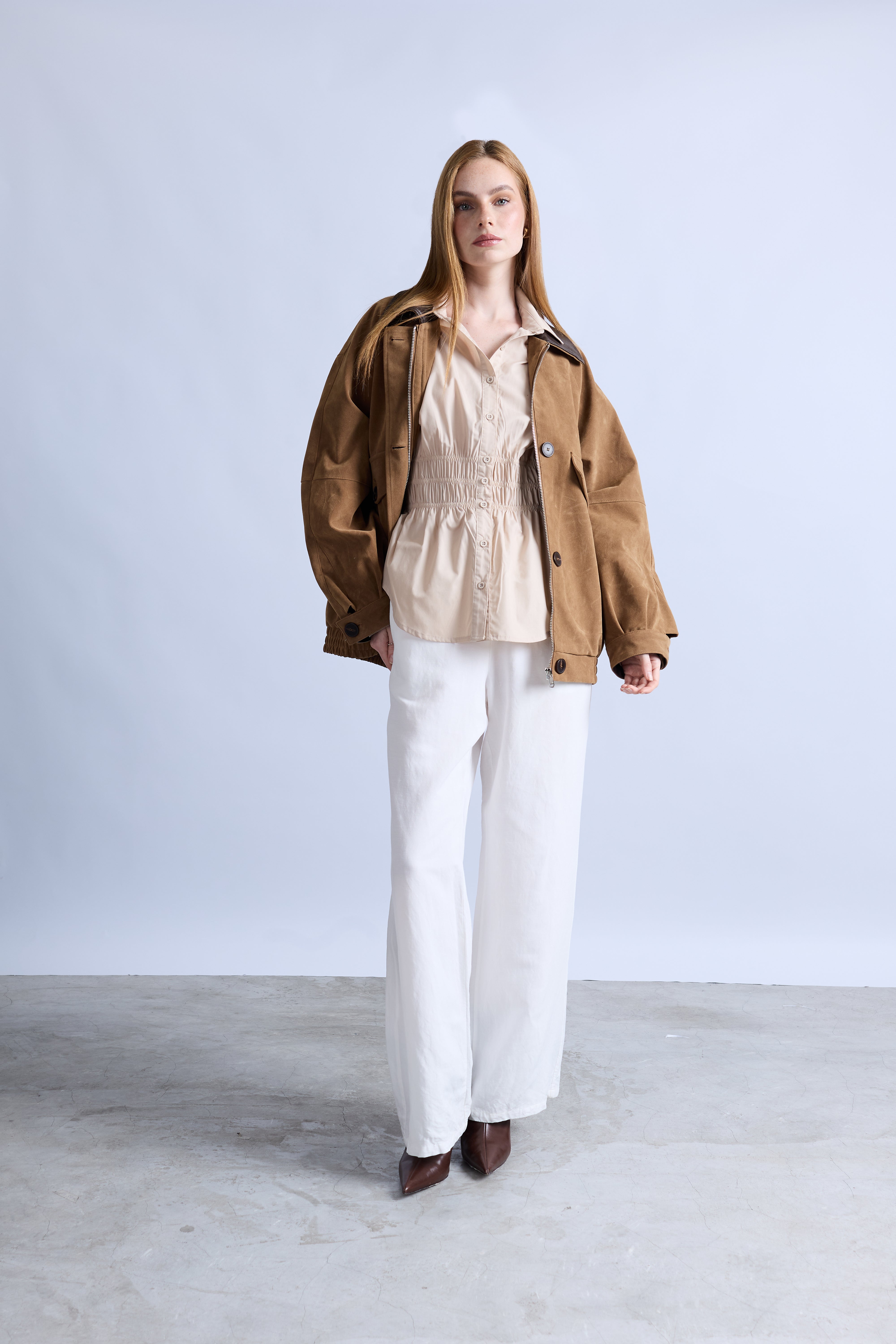 Blusa Clásica Cinturón - Beige