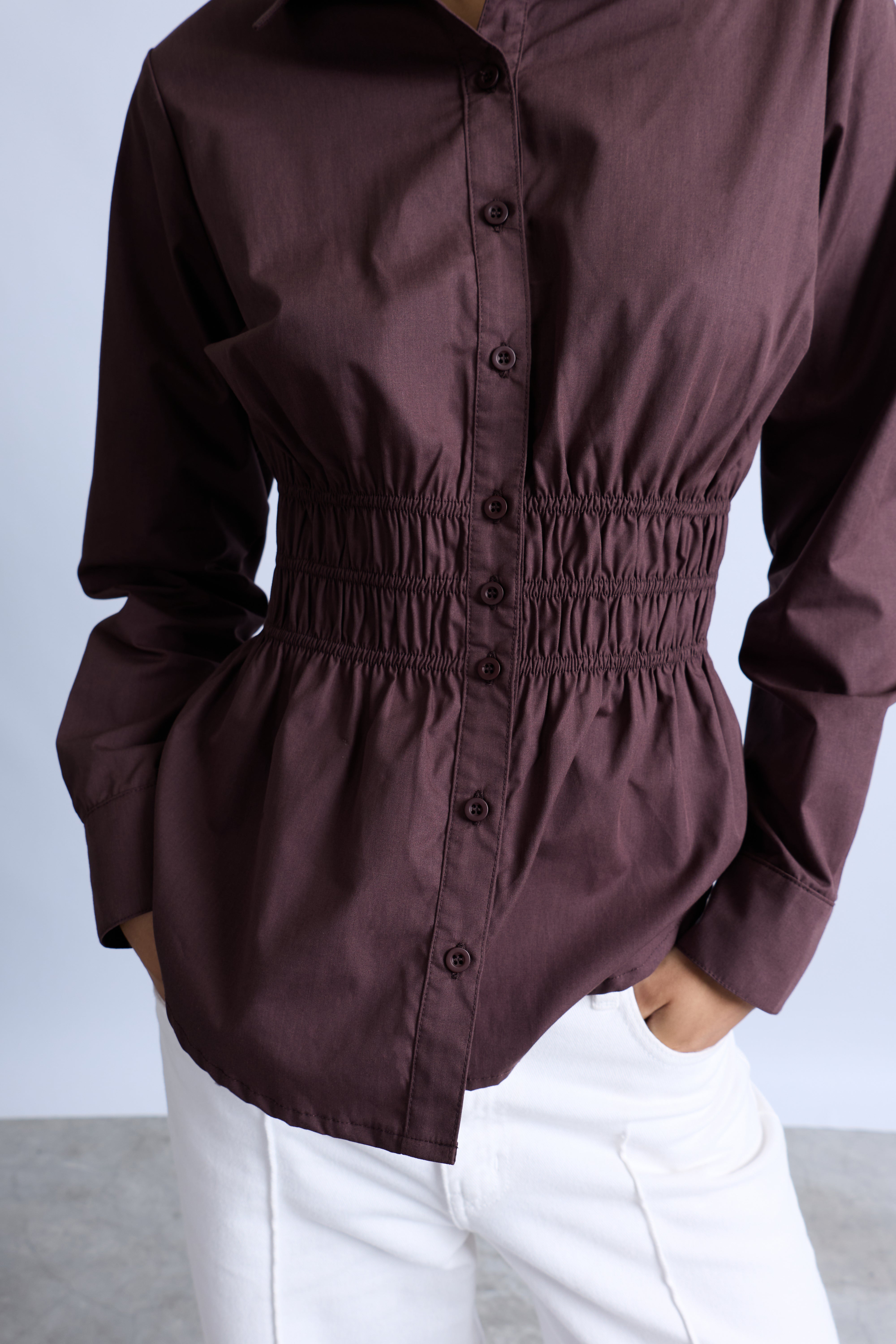 Blusa Clásica Cinturón - Marrón
