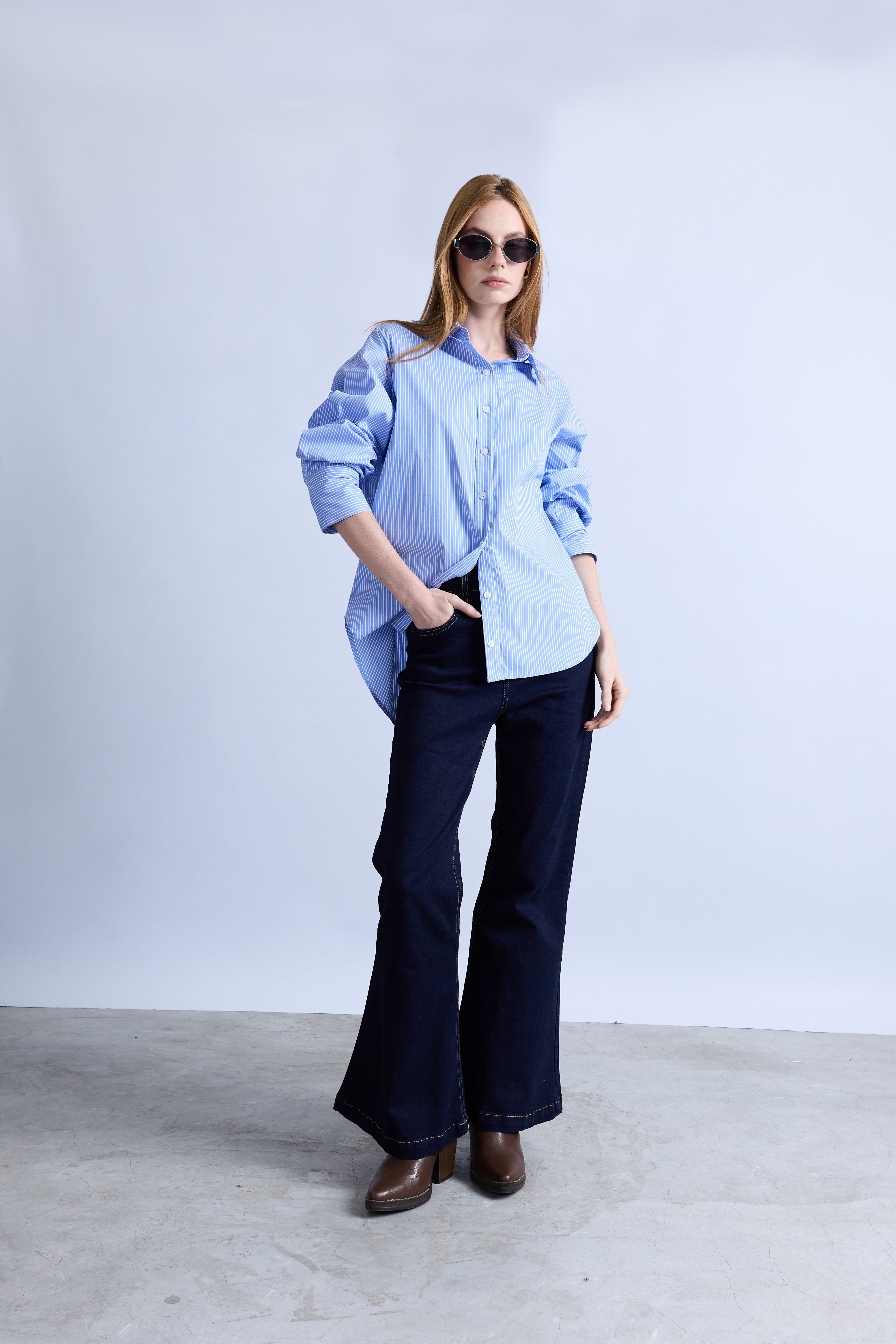 Blusa Oversize a Rayas - Celeste