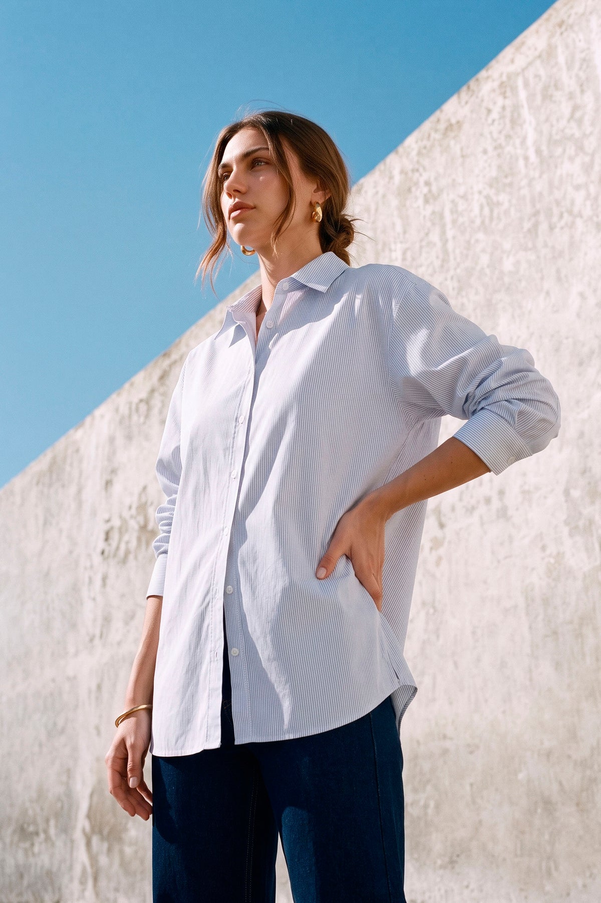 Blusa Oversize a Rayas - Celeste
