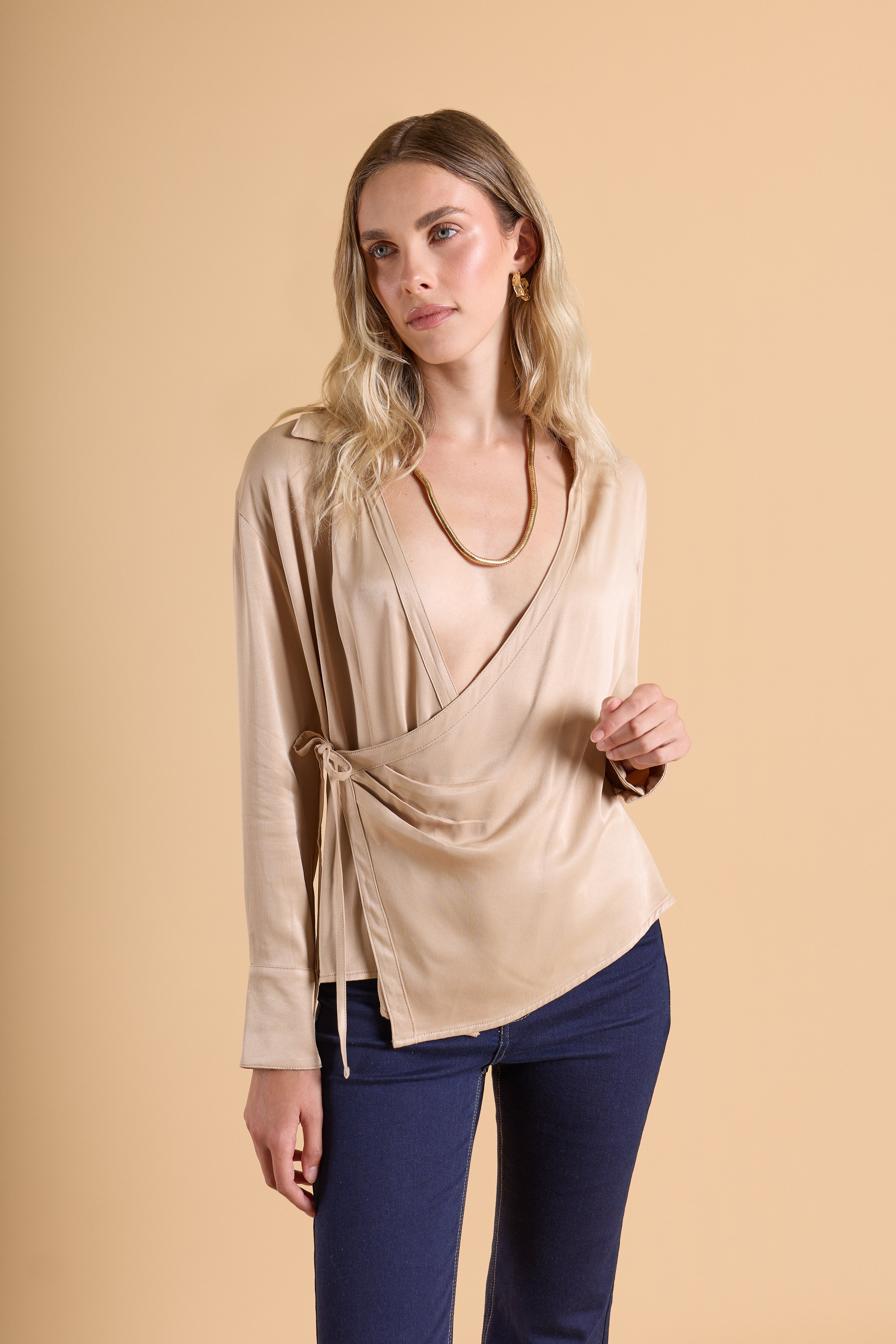 Top Drapeado Lateral - Beige