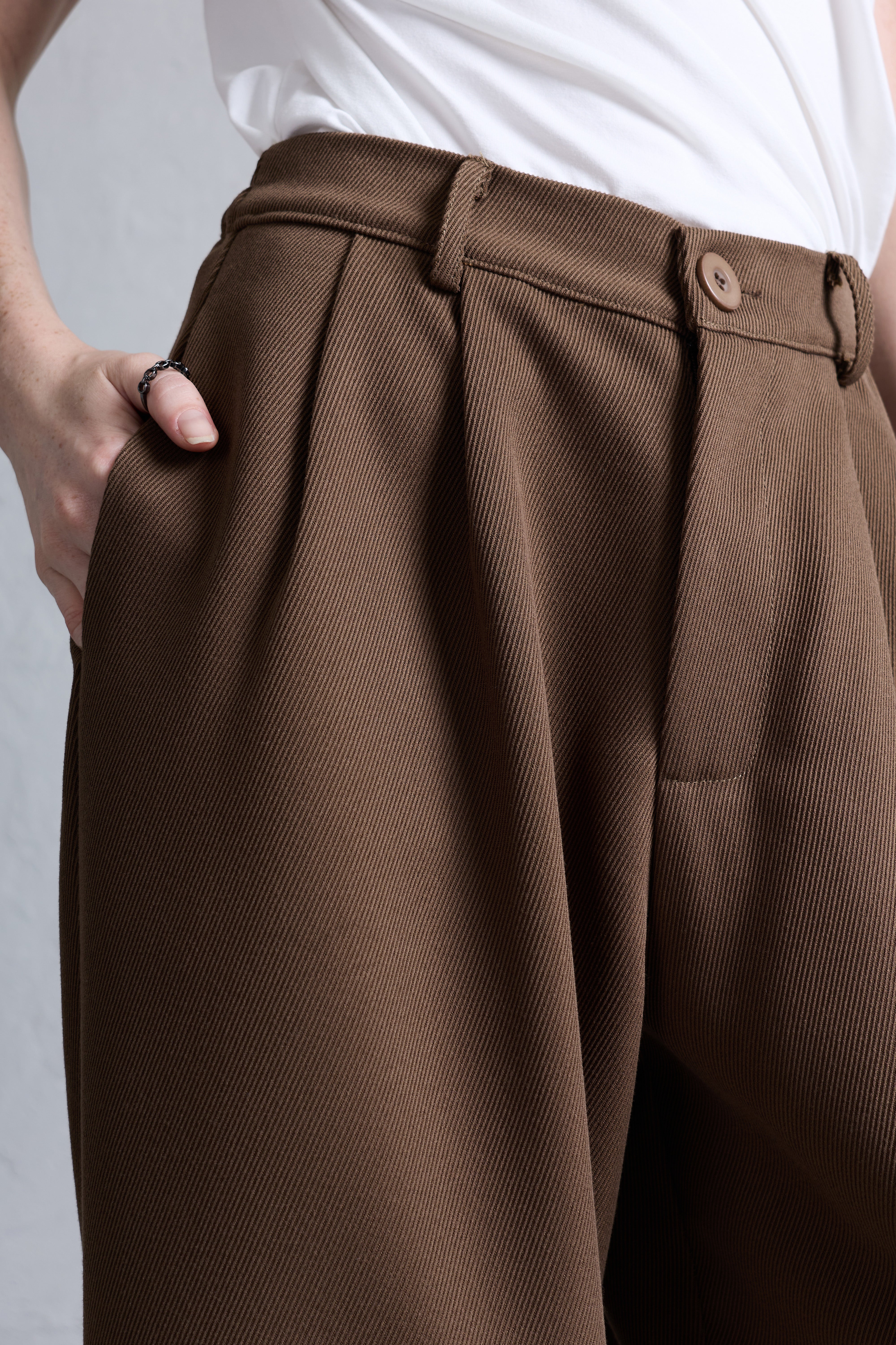 Pantalón Palazzo Pliegues - Marrón