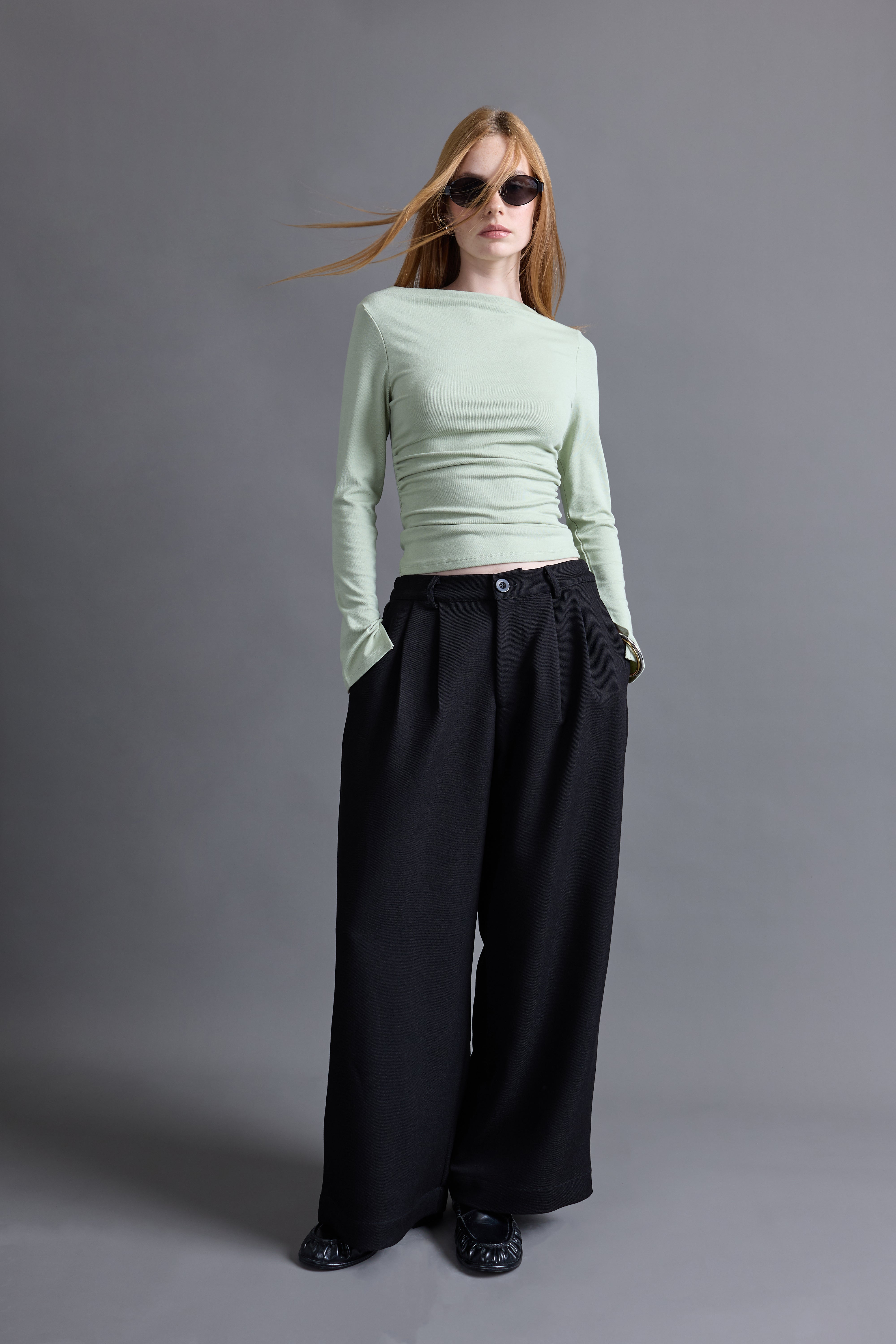 Pantalón Palazzo Pliegues - Negro