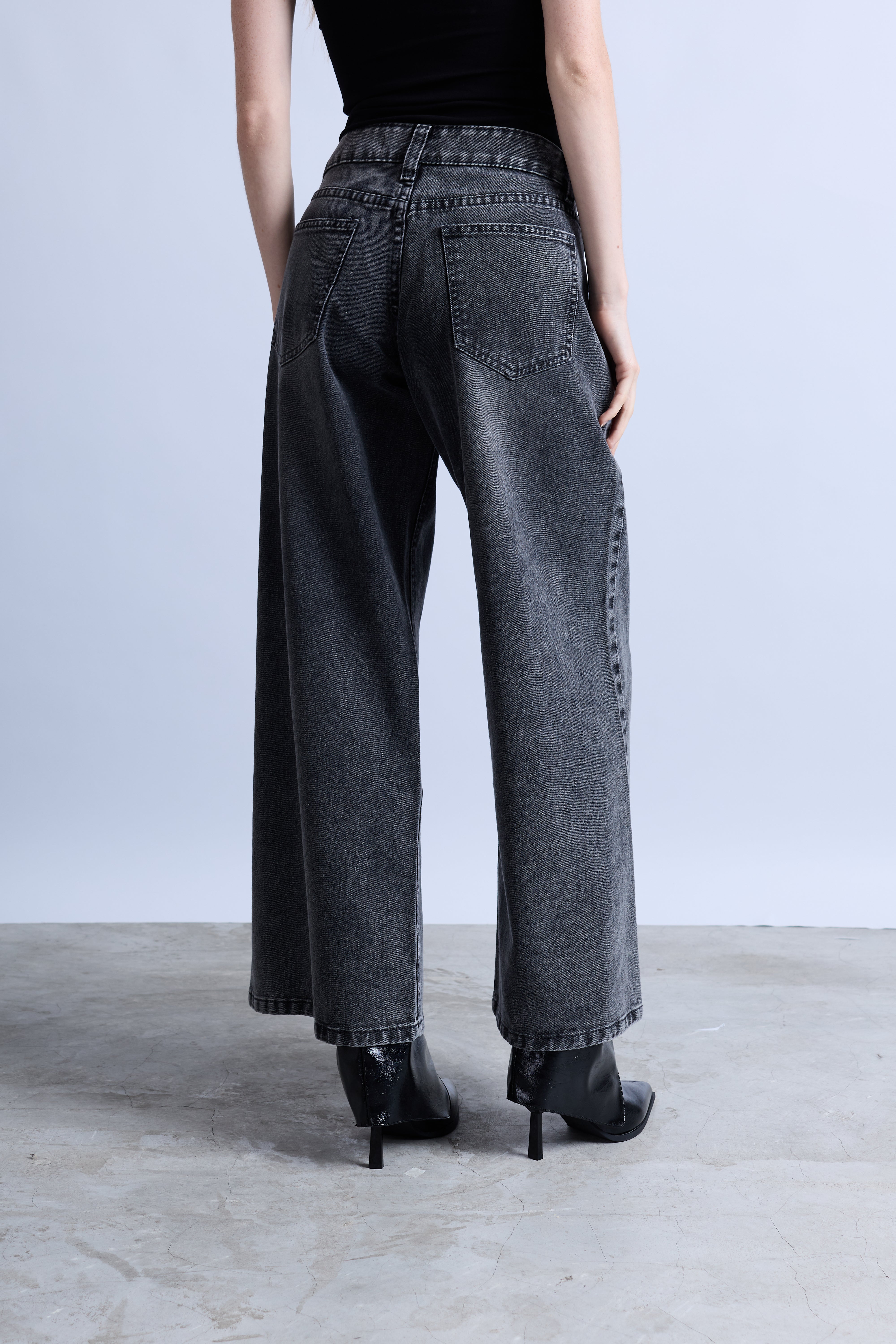Pantalón Wide Leg Tiro Bajo - Plomo Oscuro