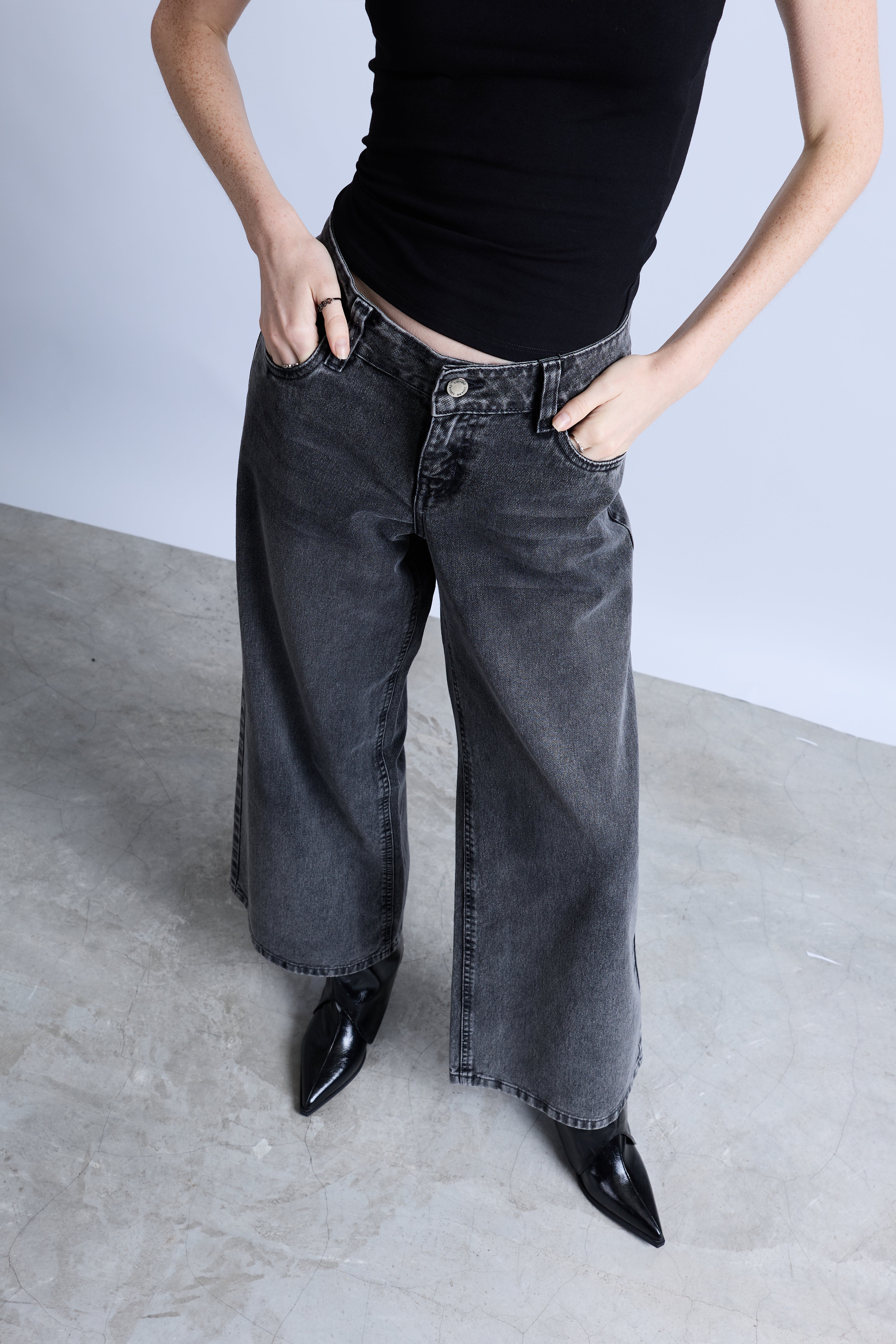 Pantalón Wide Leg Tiro Bajo - Plomo Oscuro