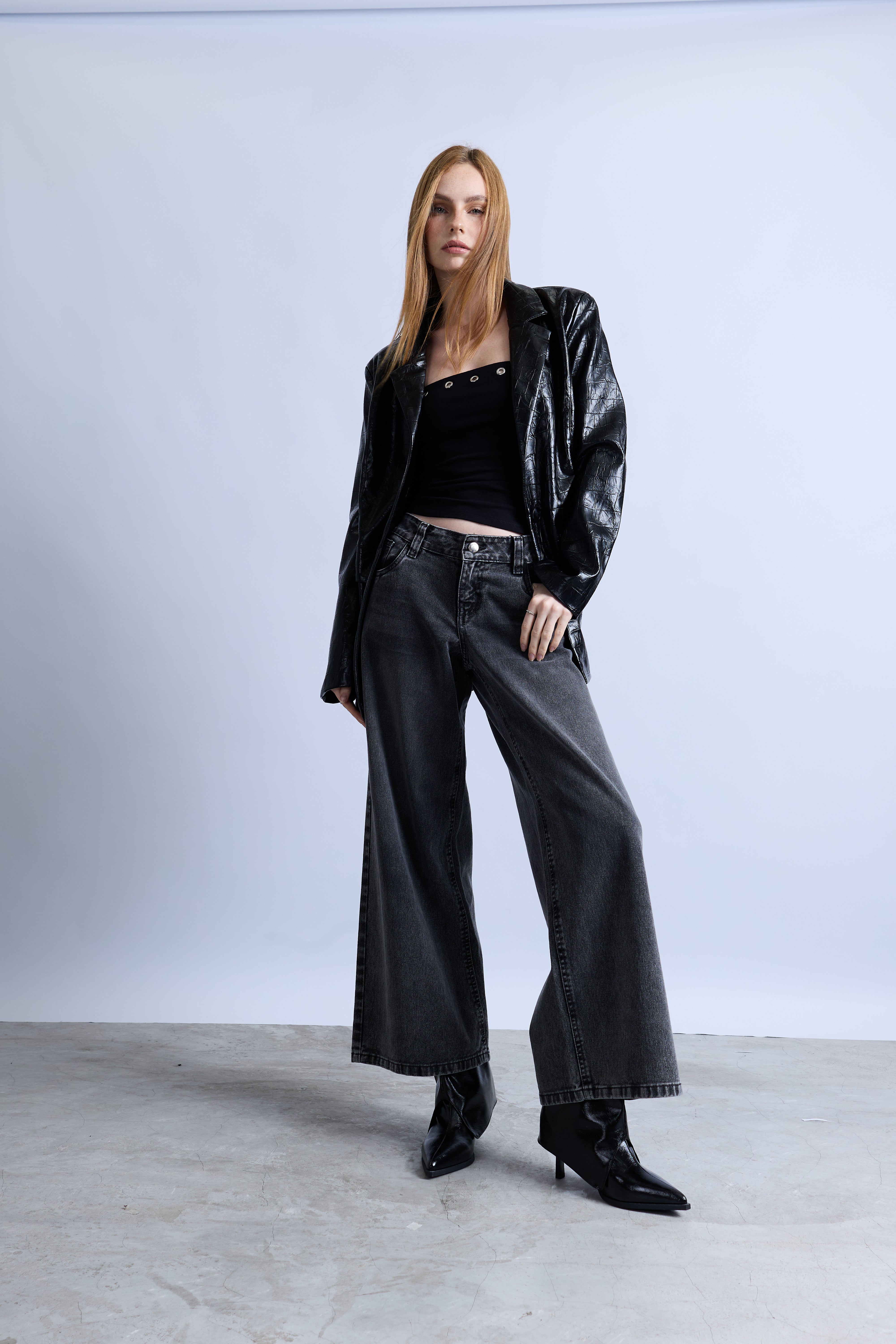 Pantalón Wide Leg Tiro Bajo - Plomo Oscuro