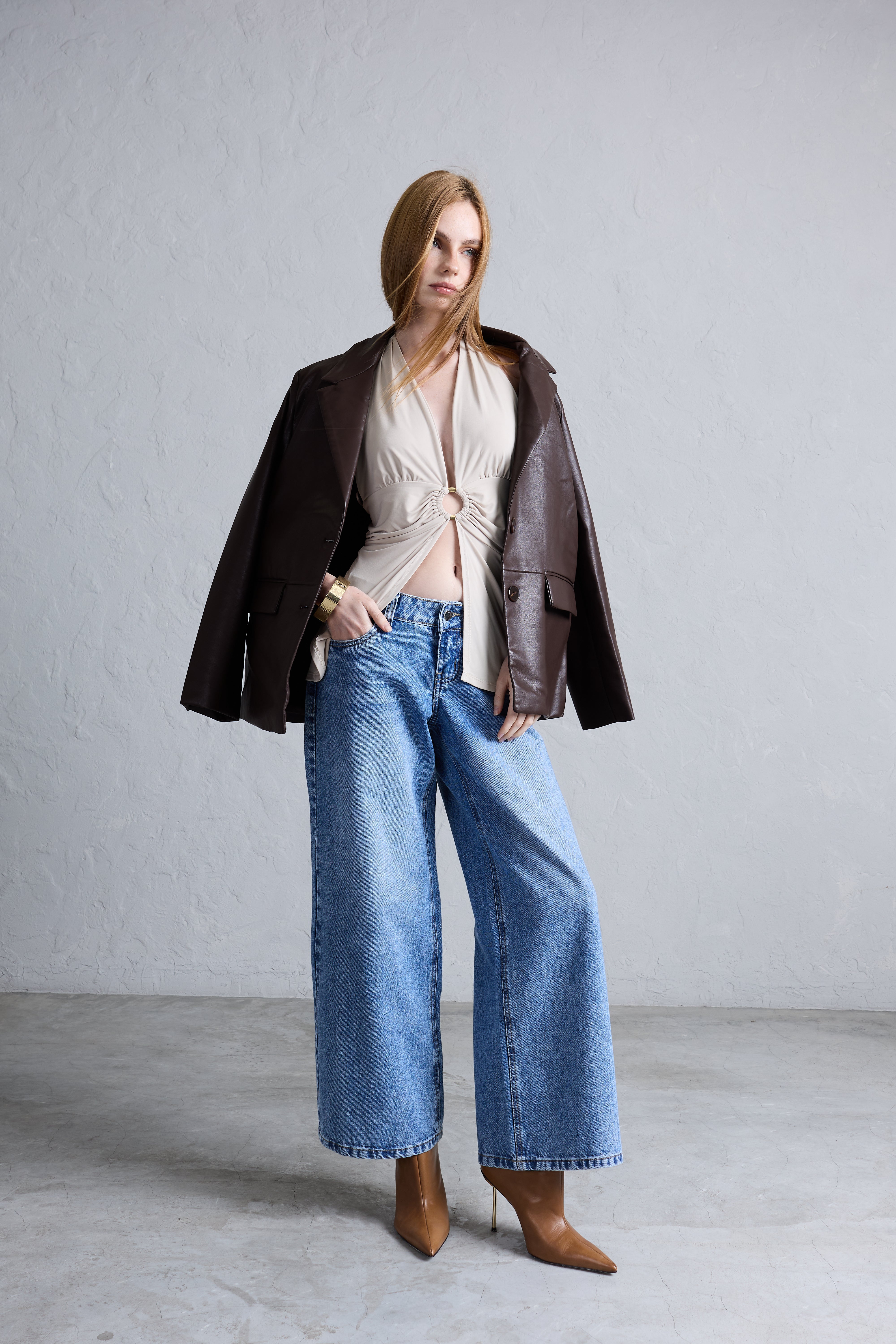 Pantalón Wide Leg Tiro Bajo - Celeste