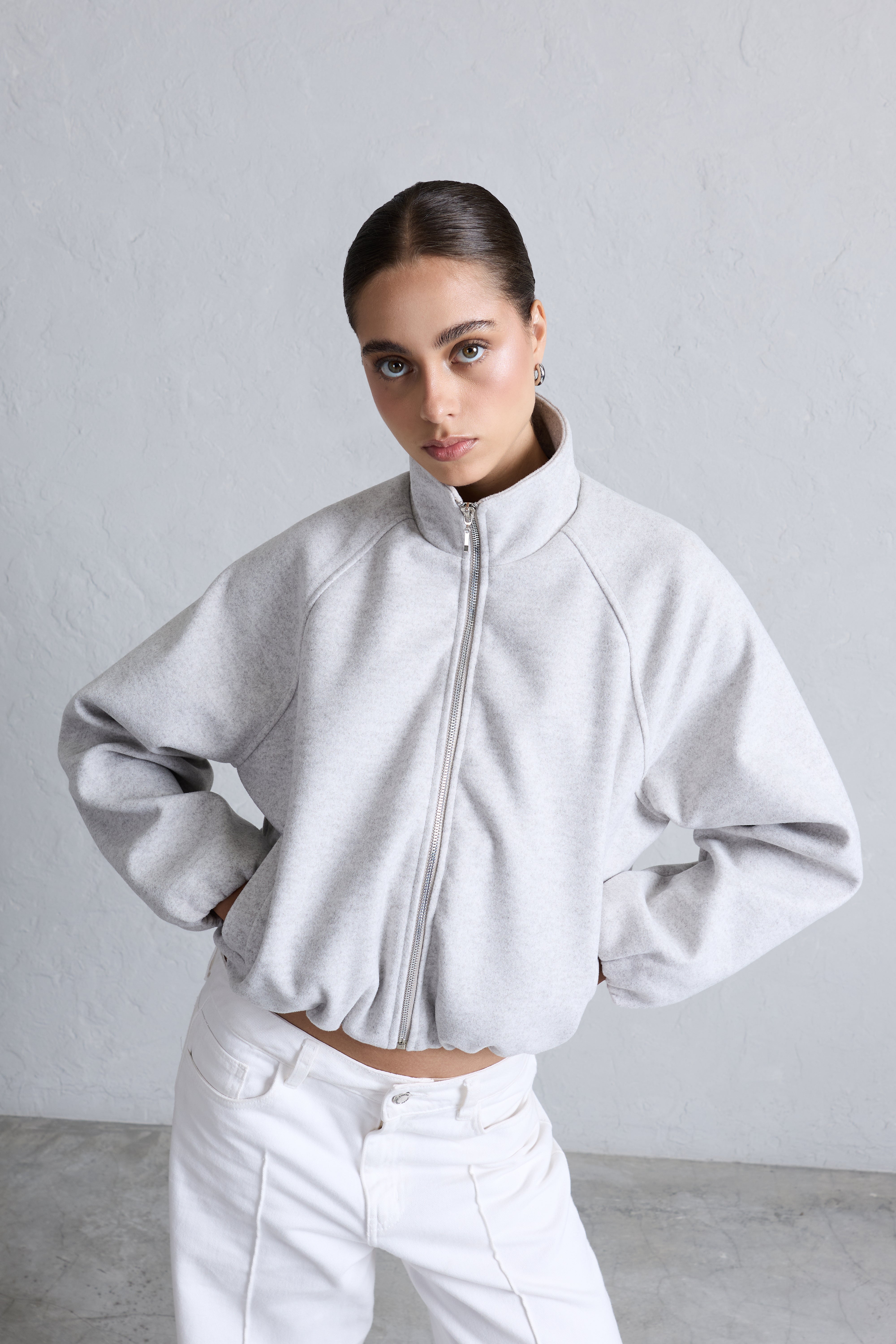 Casaca Bomber Manga Raglán - Gris