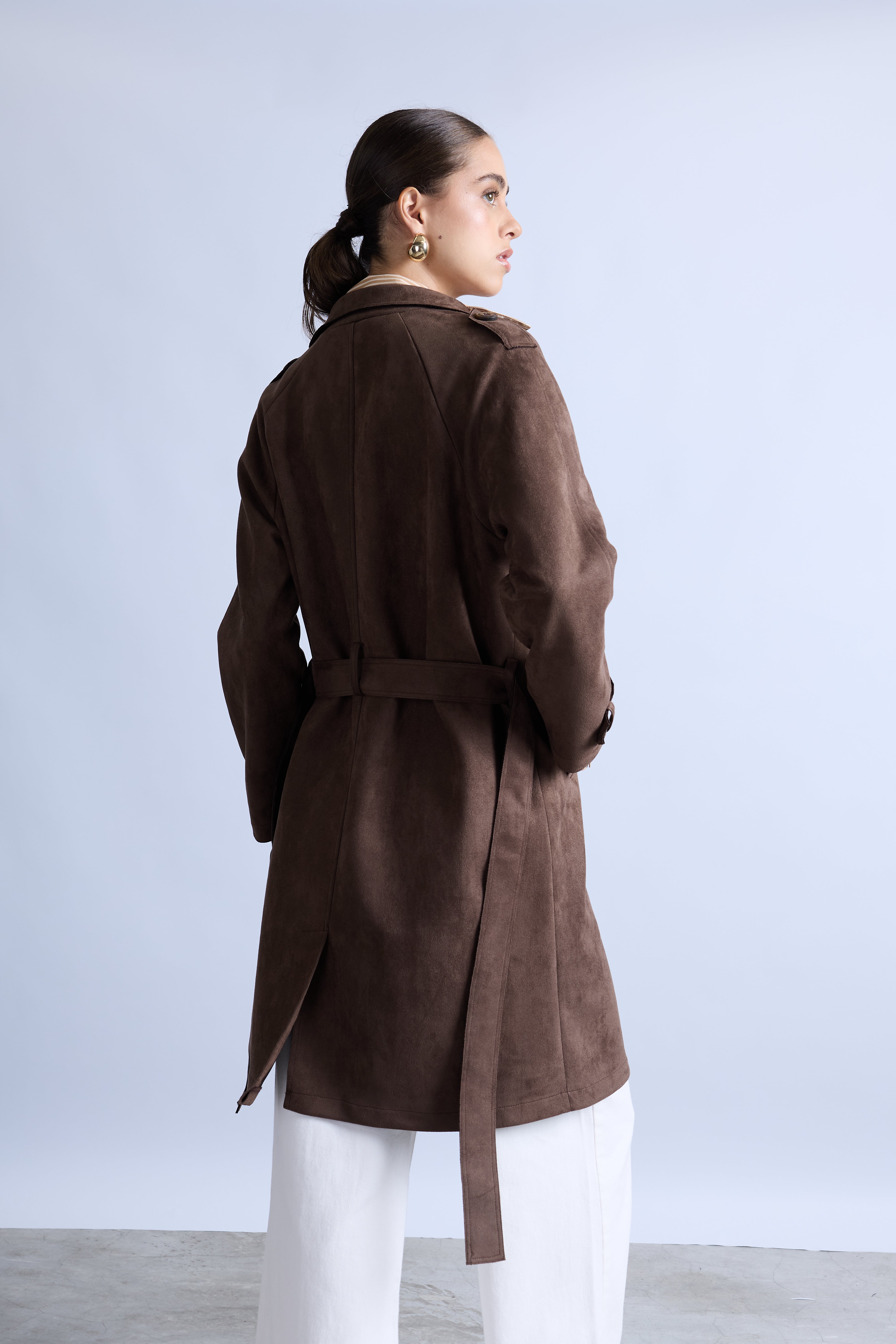 Gabardina Cruzada con Cinturón - Marrón