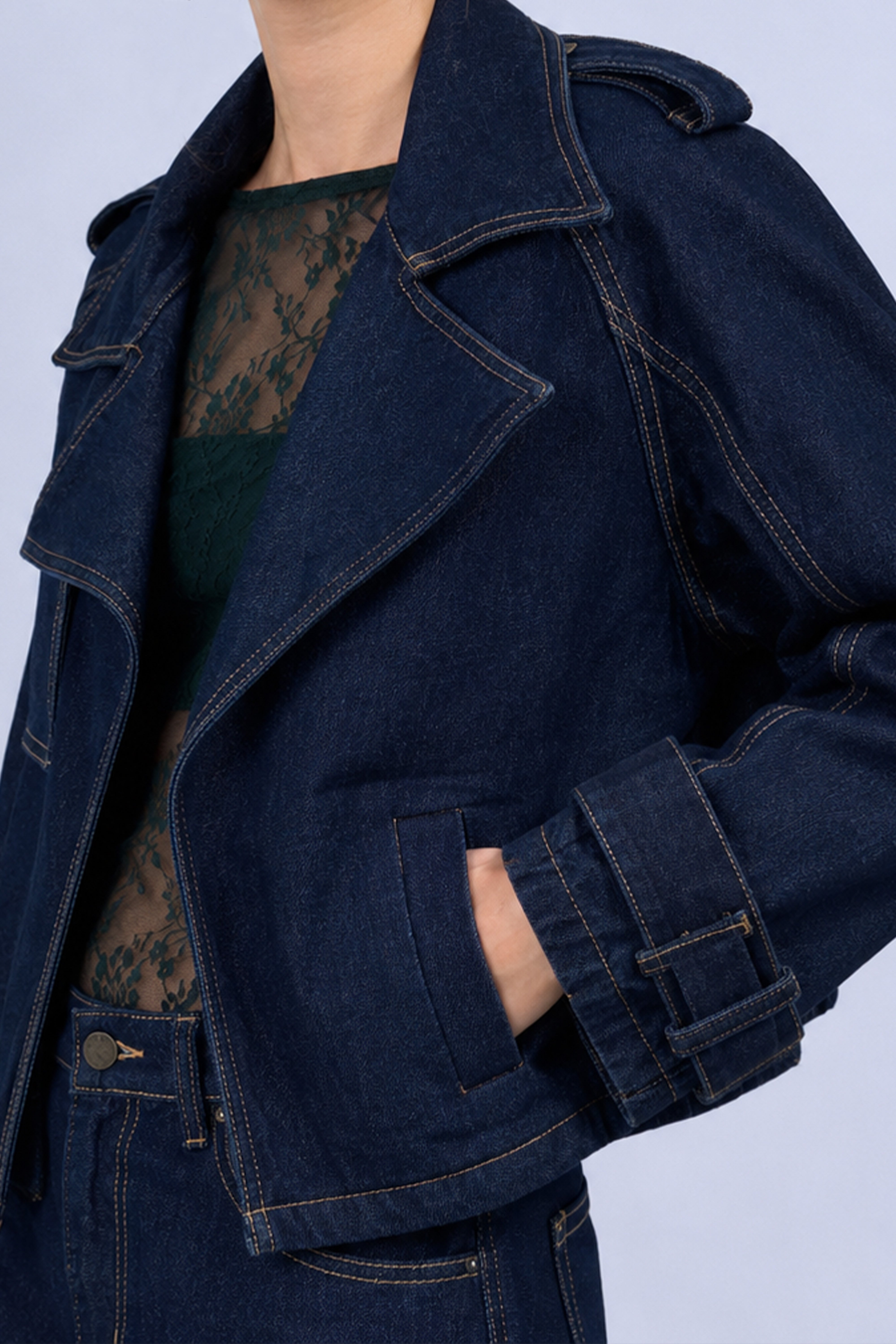 Casaca Denim Cuello Estructurado - Azul Índigo