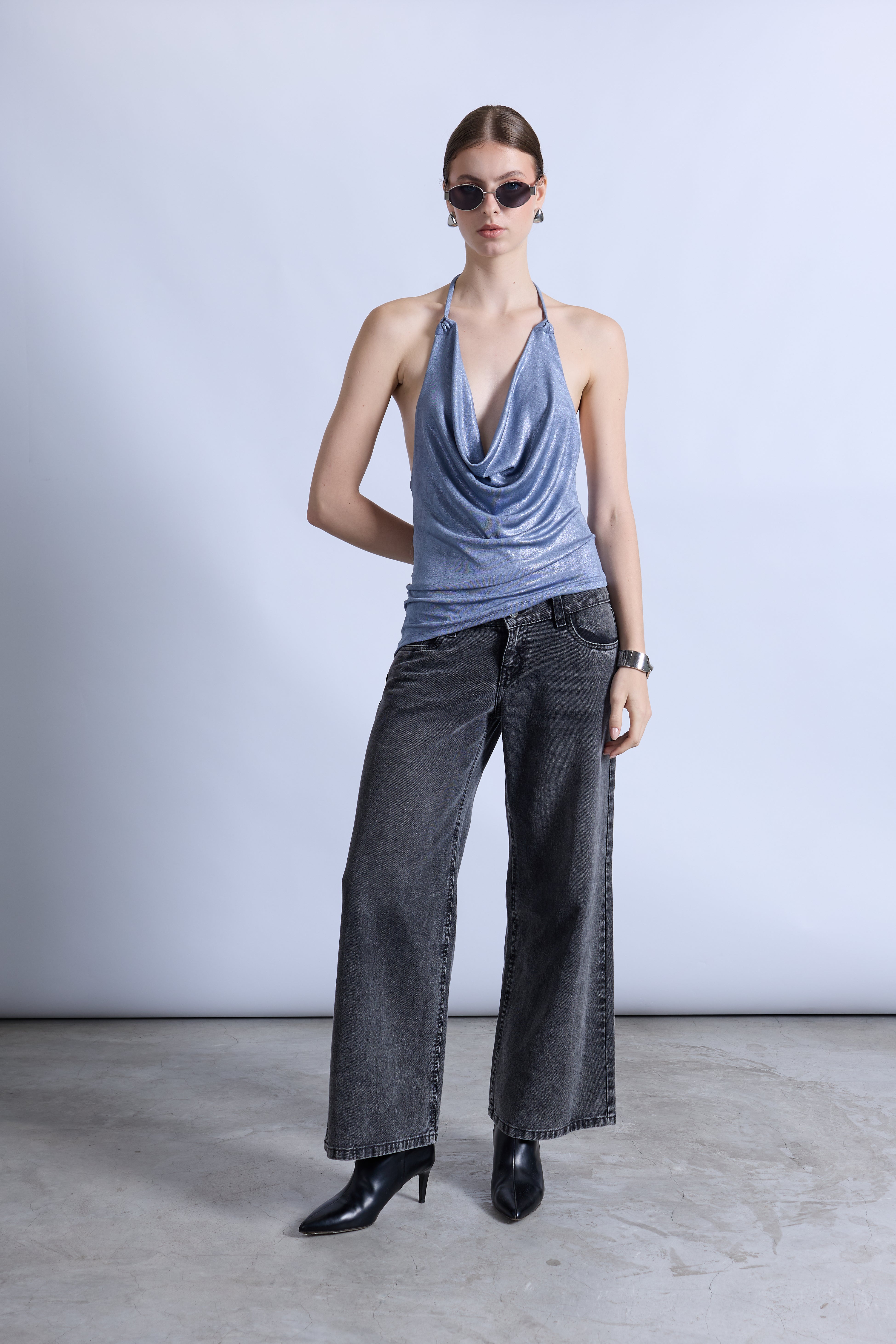 Top Halter Drapeado Brillo - Marina