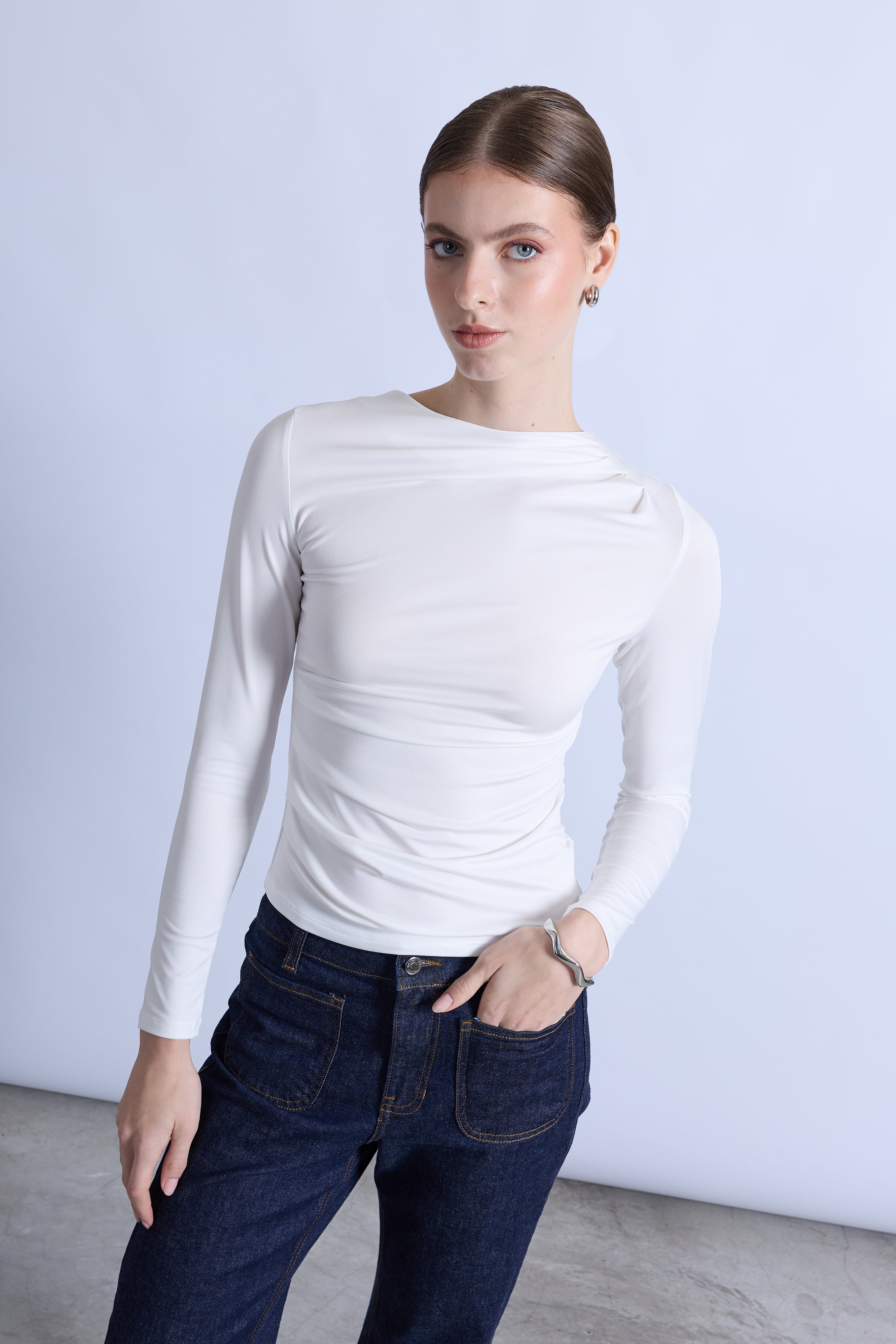 Top Drapeado Cuello Alto - Perla