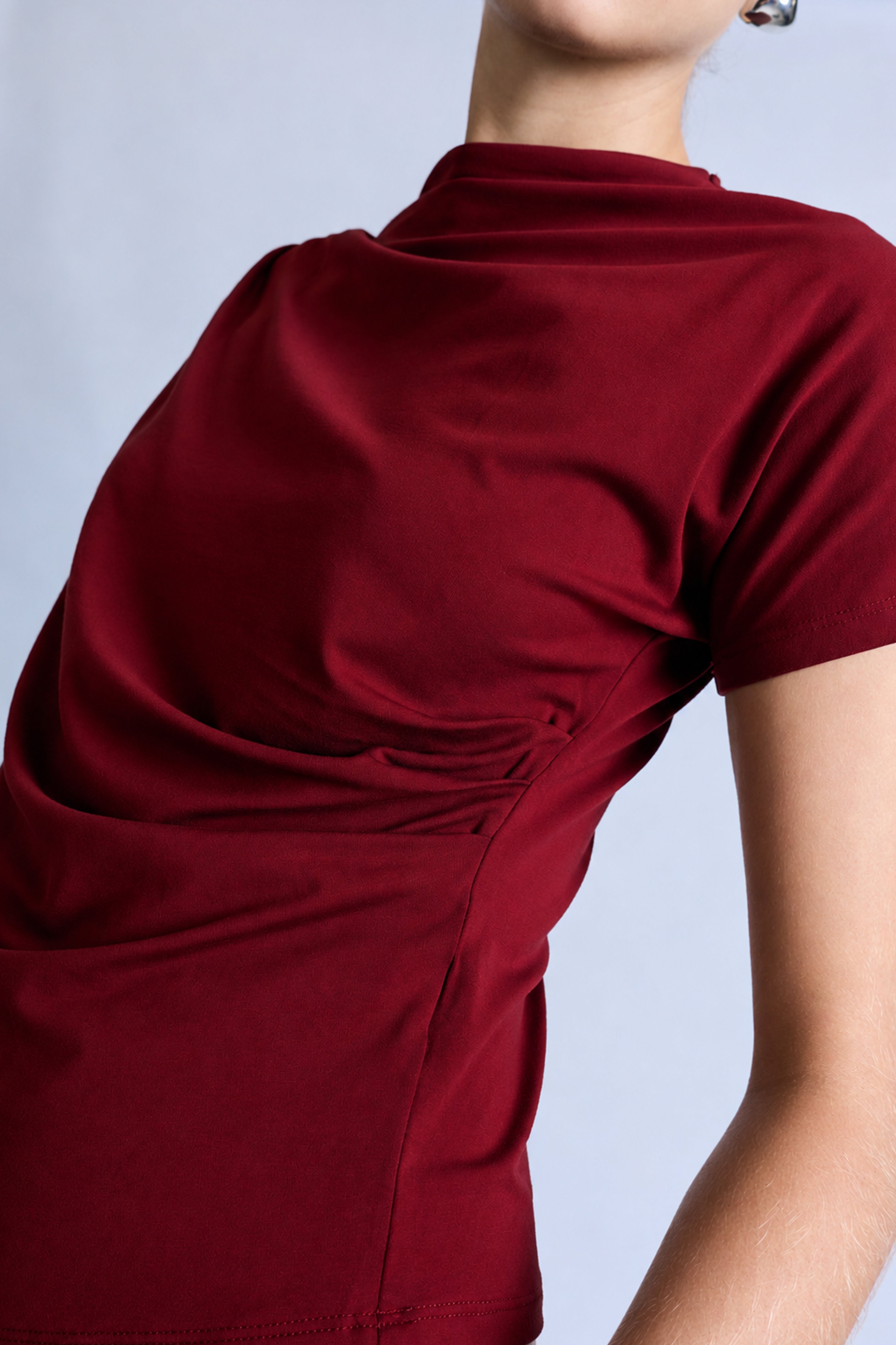 Top Drapeado Cuello Medio - Borgoña