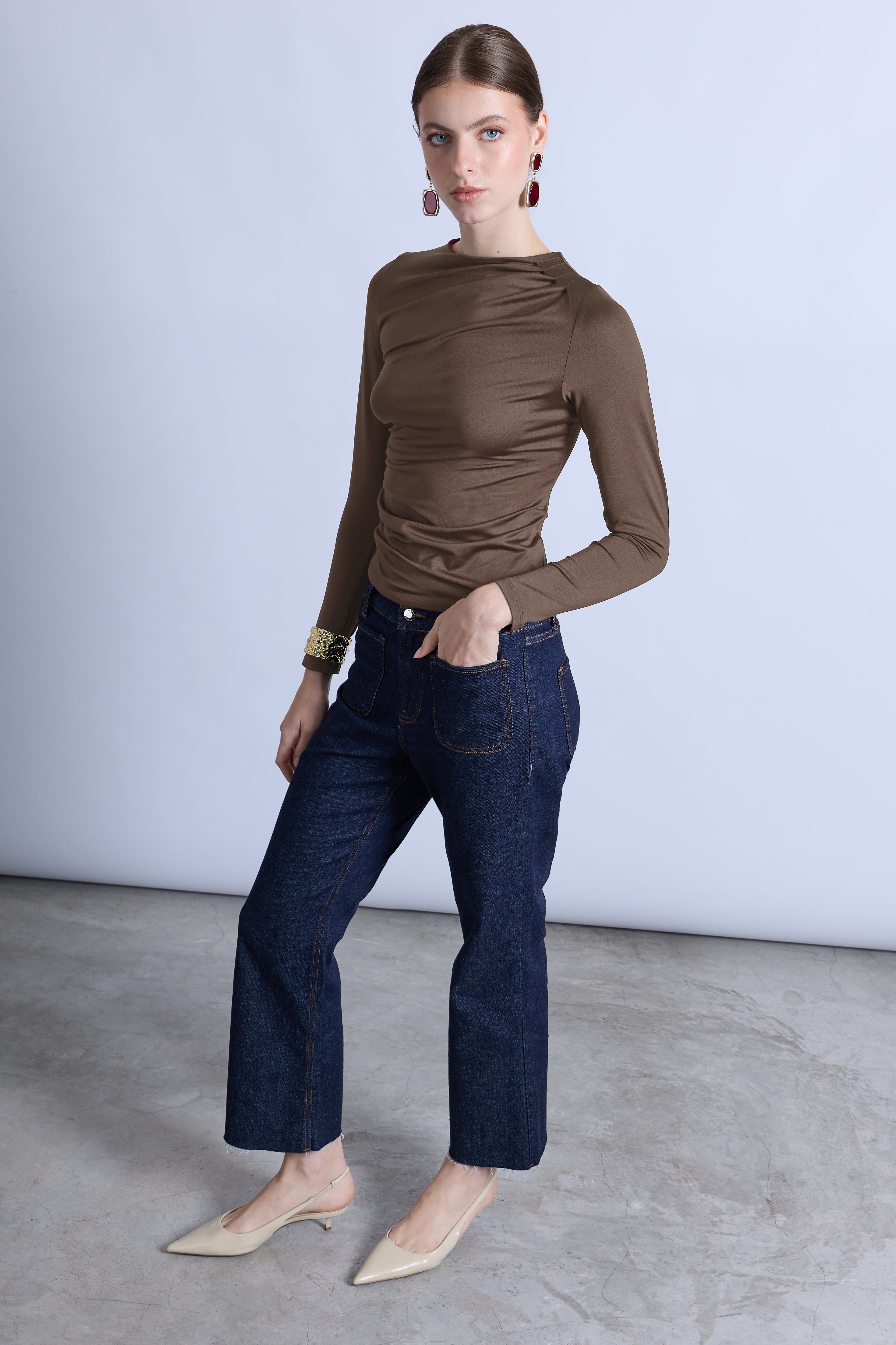 Top Drapeado Cuello Alto - Habano