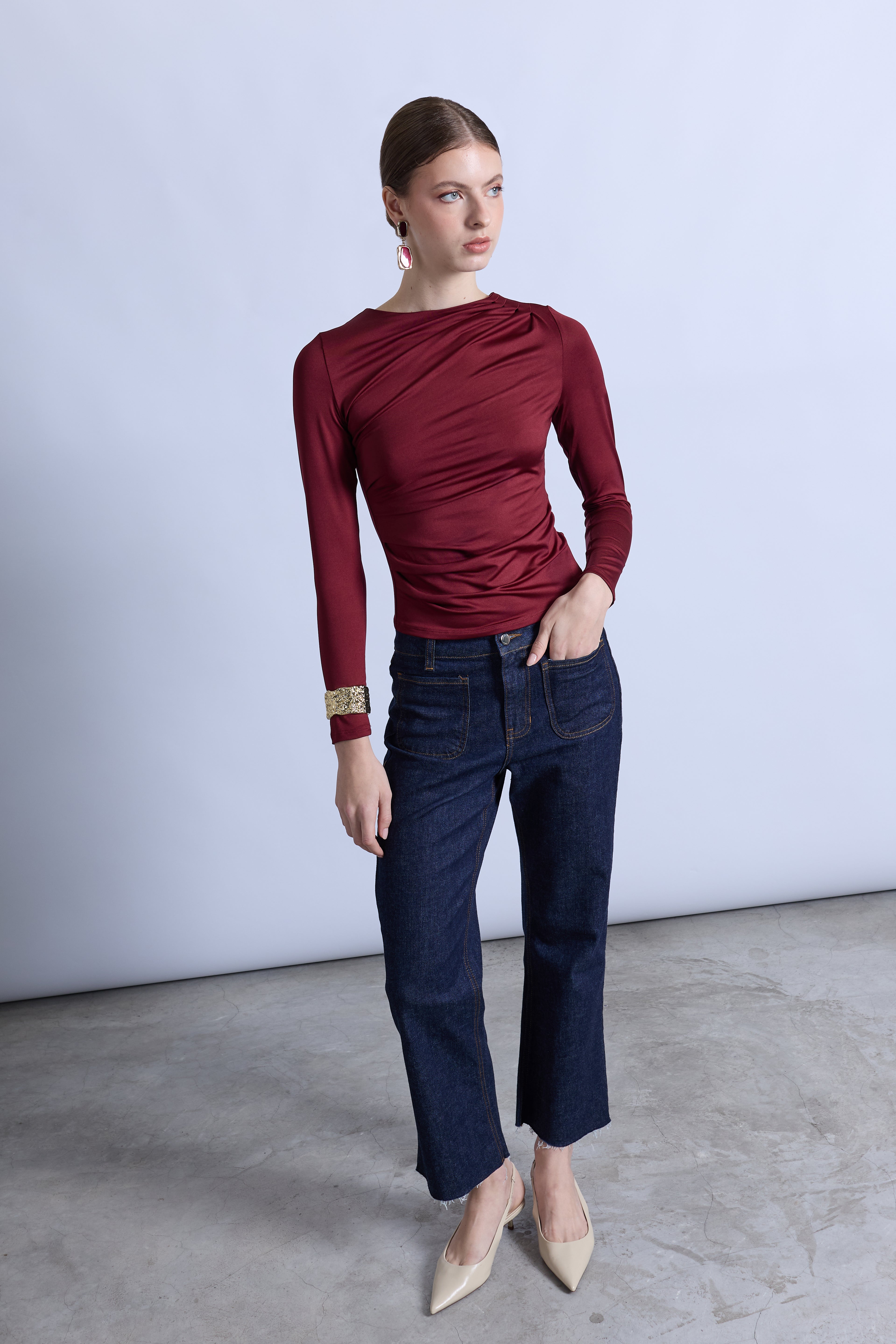 Top Drapeado Cuello Alto - Vino