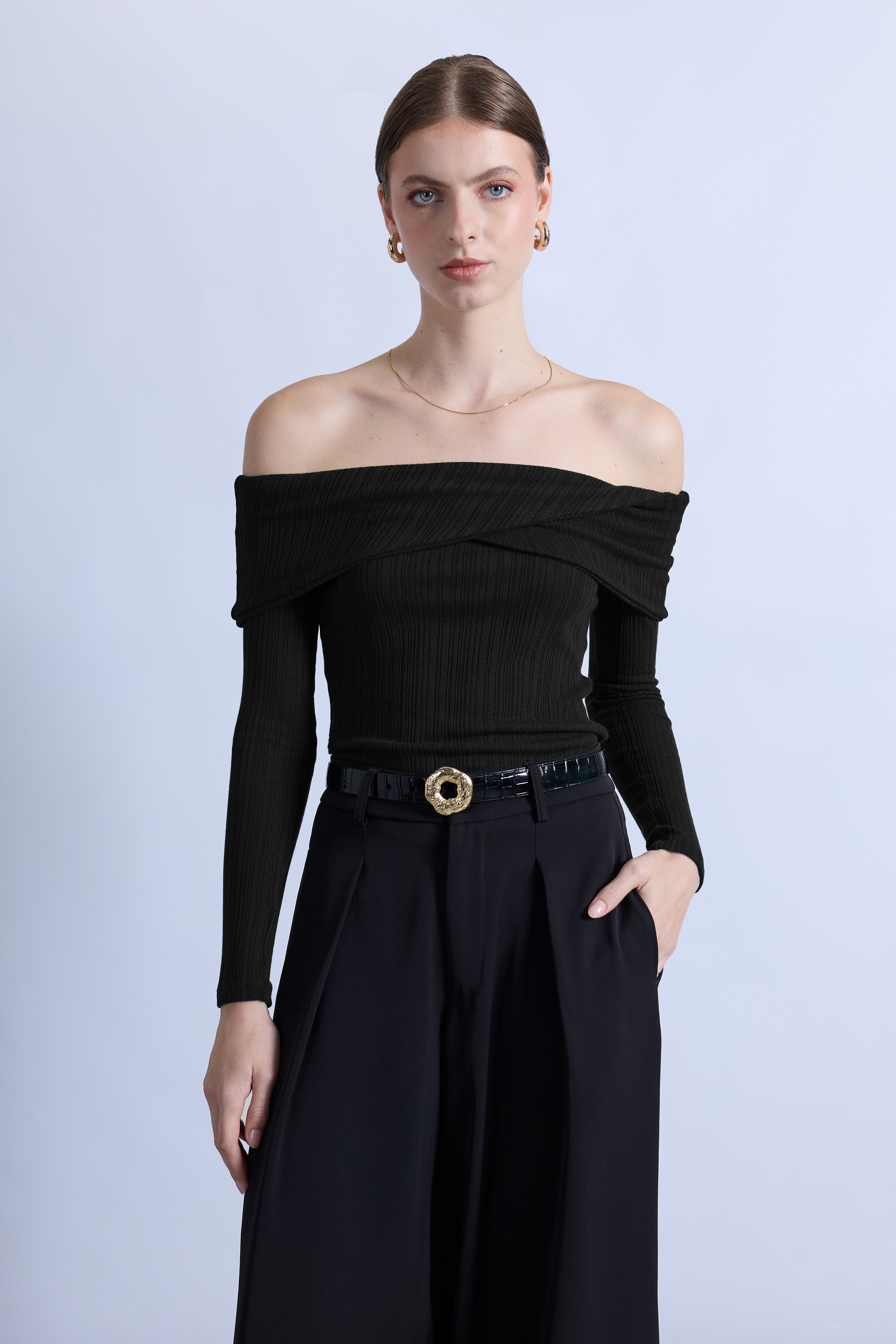 Sweater Cruzado Off Shoulder - Negro