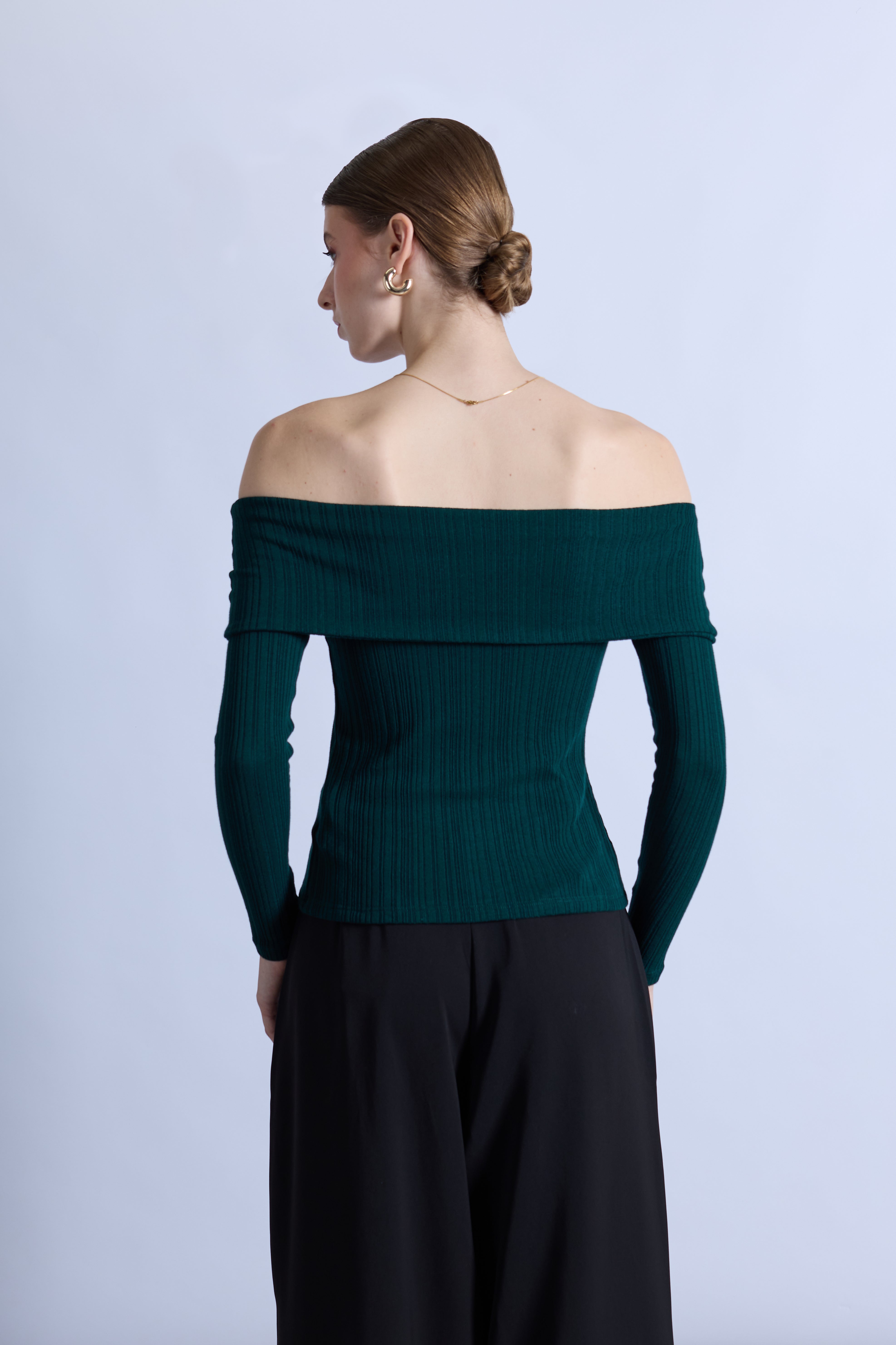 Sweater Cruzado Off Shoulder - Verde Botella