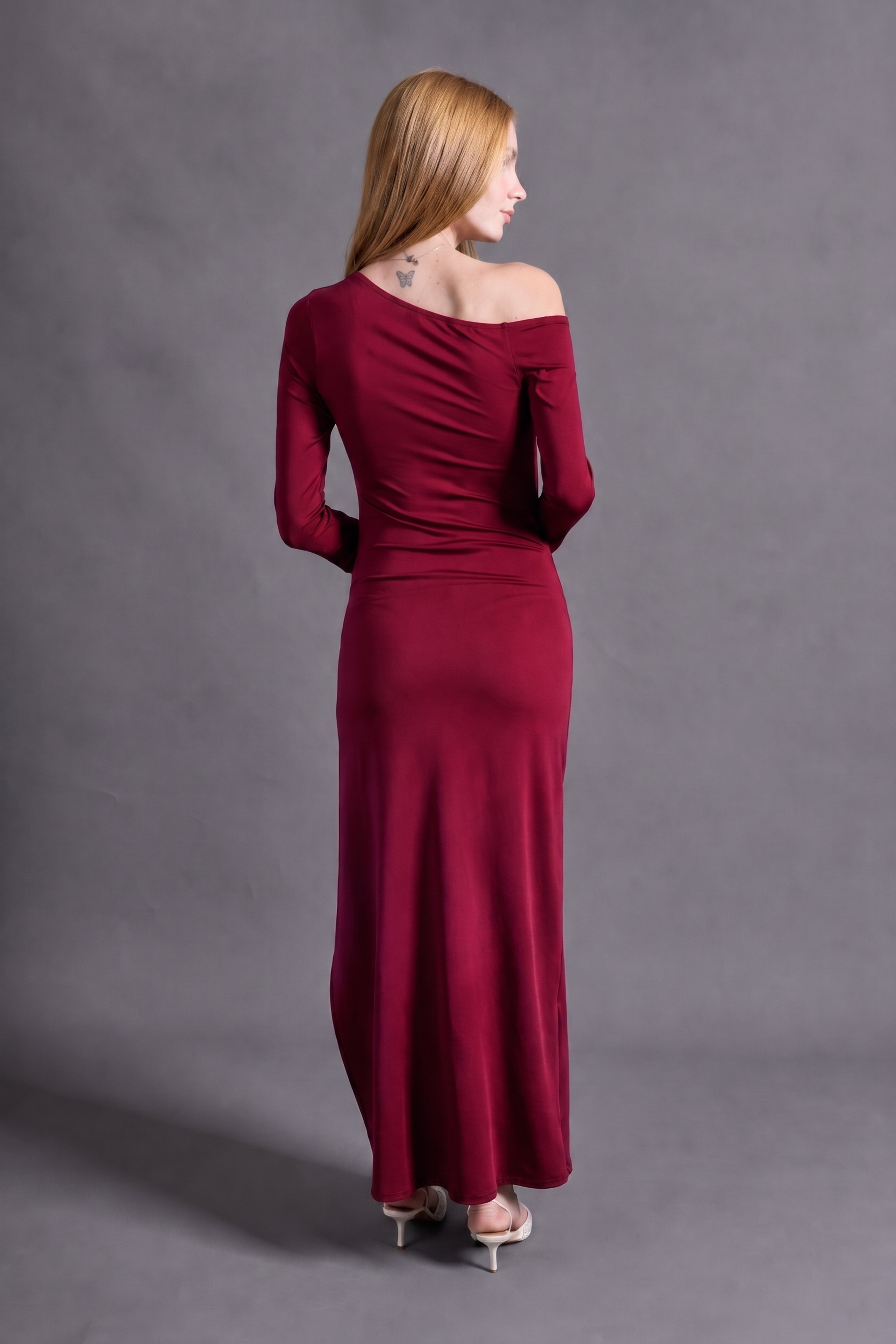 Vestido Asimétrico Fruncido - Burgundy
