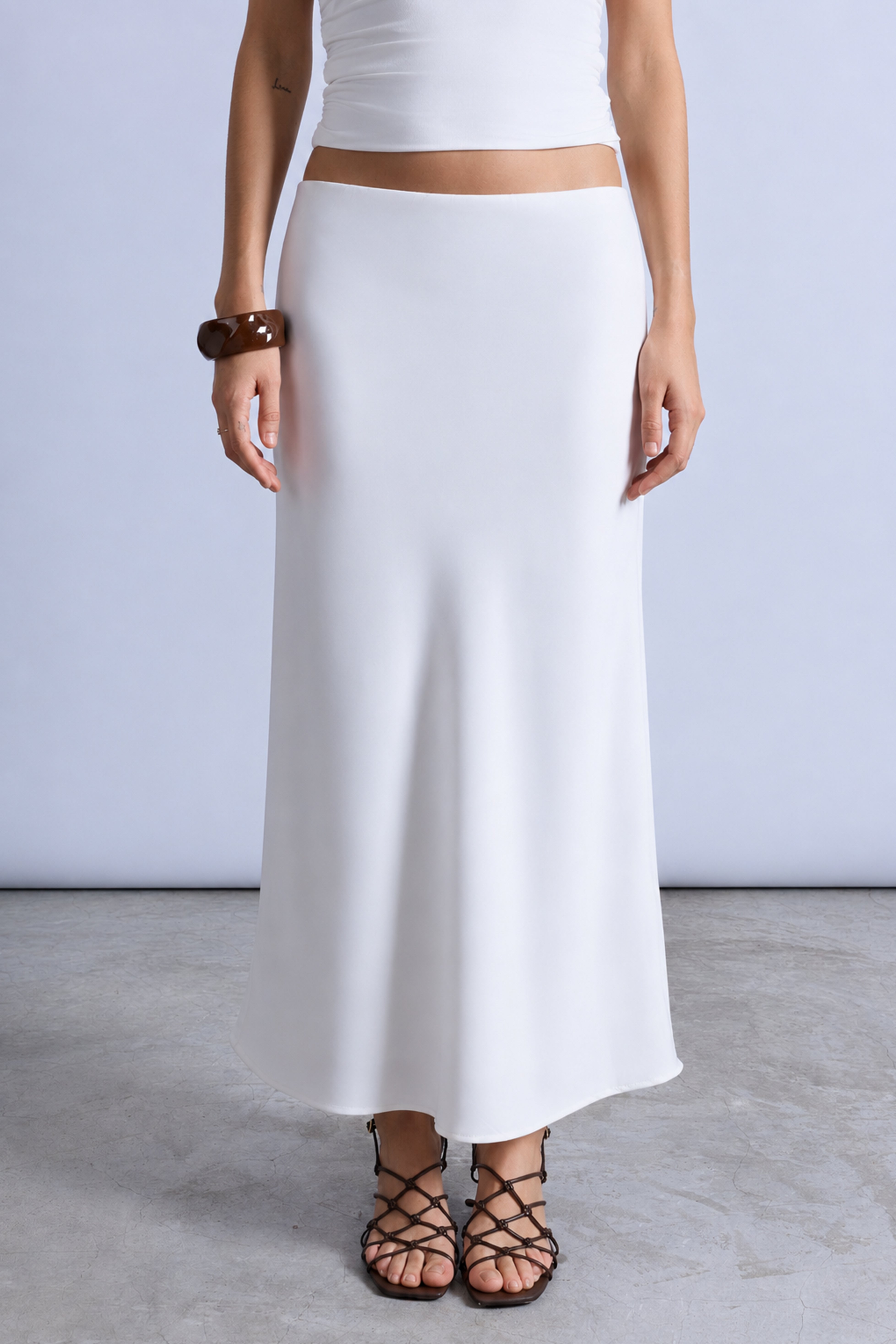 Falda Midi Satinada - Perla