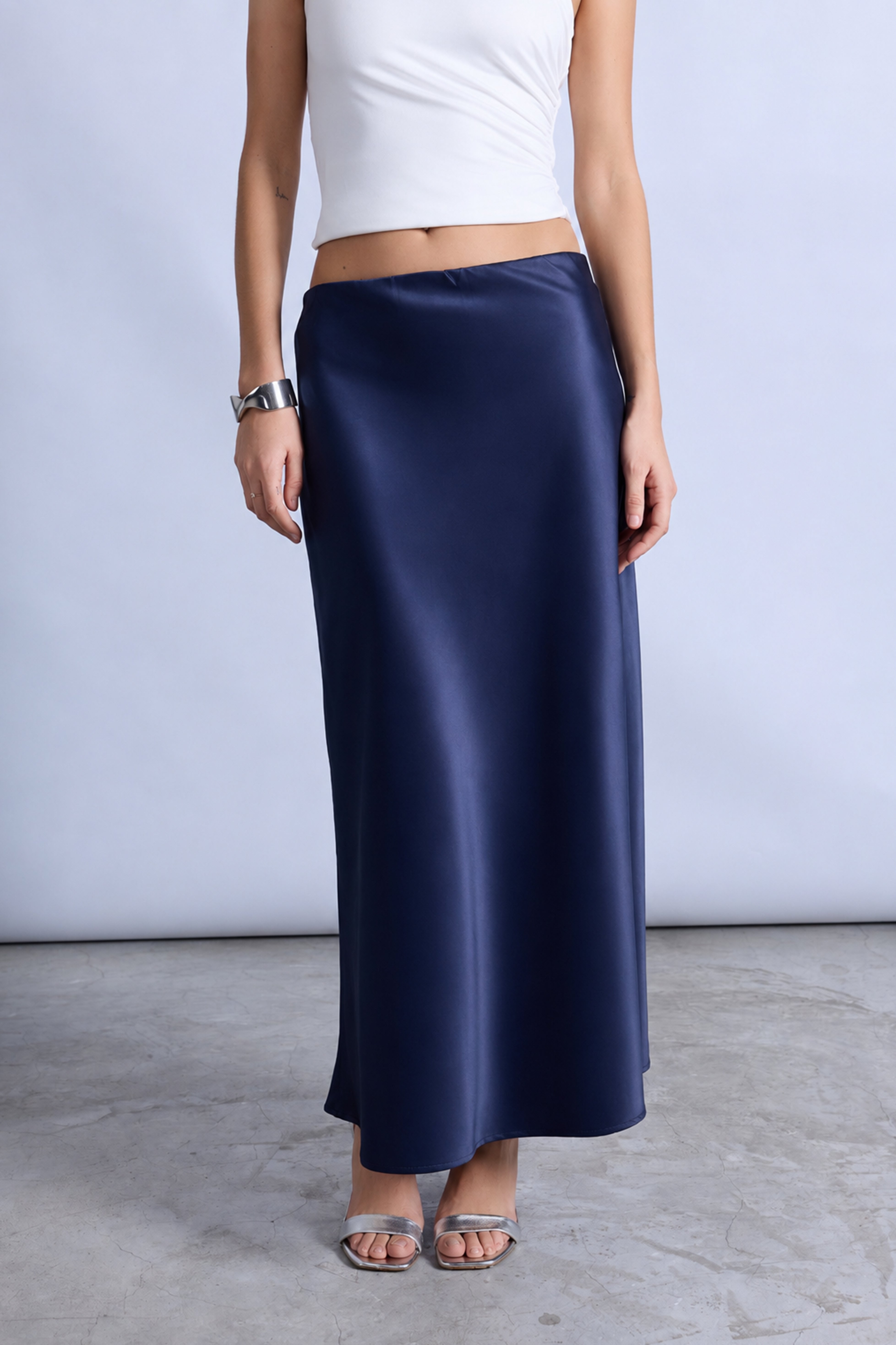 Falda Midi Satinada - Azul