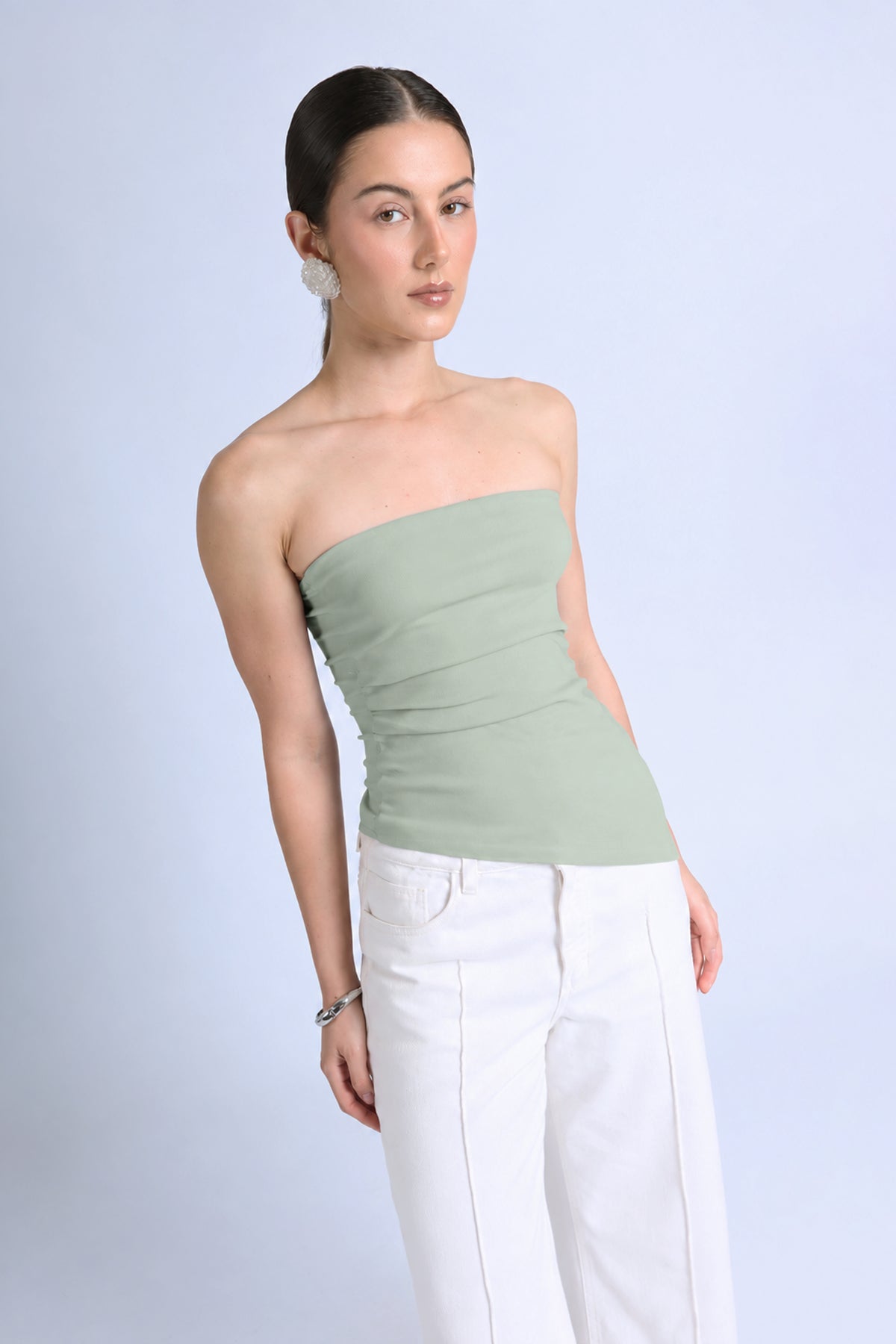 Top Strapless Pliegues - Verde Olivo