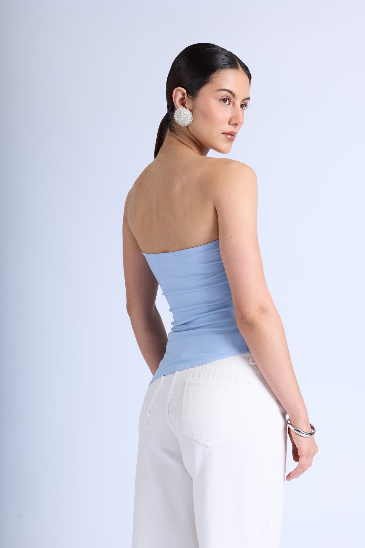Top Strapless Pliegues - Celeste
