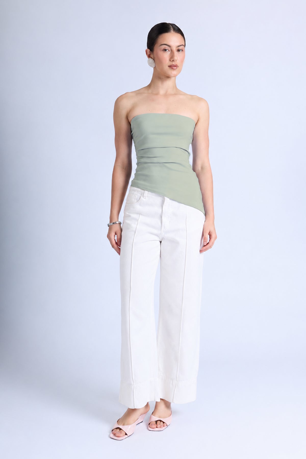 Top Strapless Pliegues - Verde Olivo