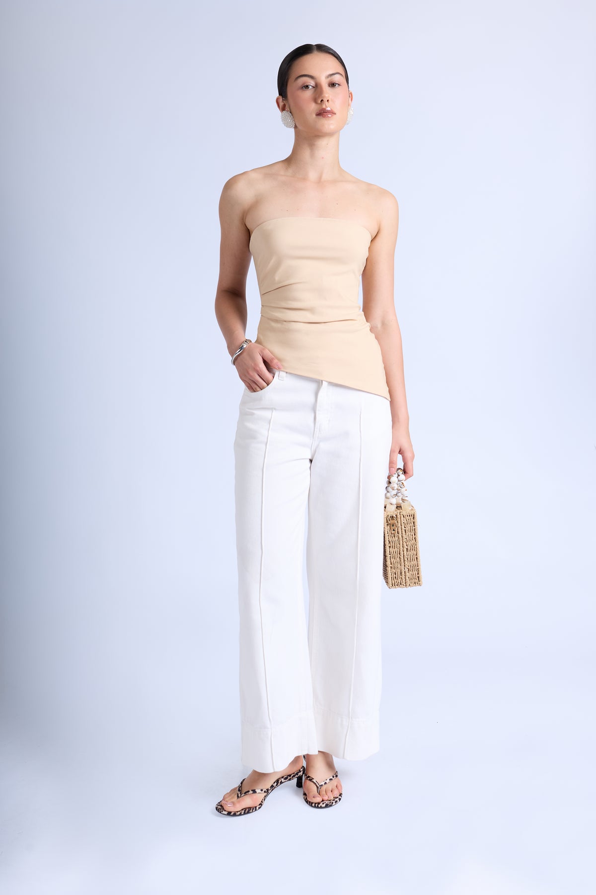 Top Strapless Pliegues - Sand