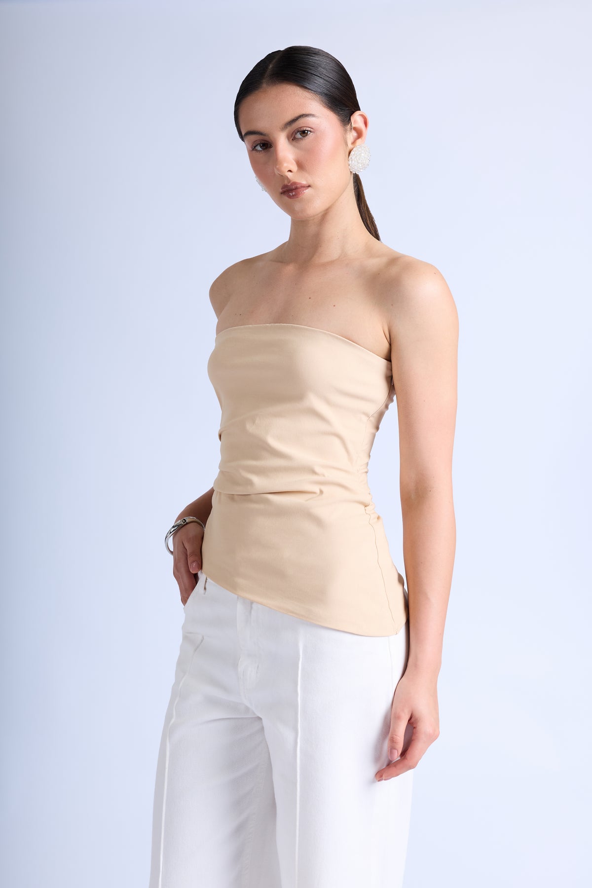 Top Strapless Pliegues - Sand