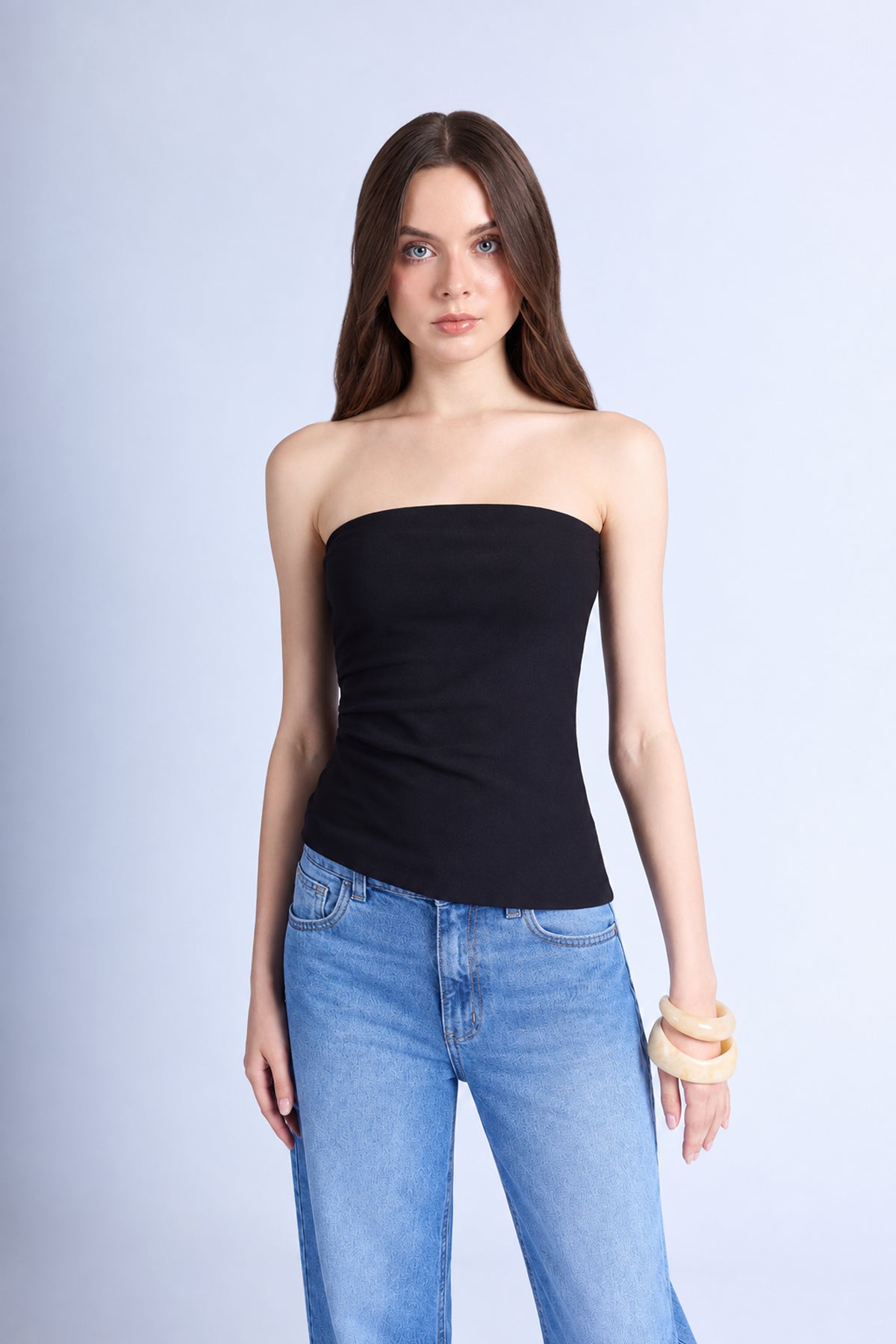 Top Strapless Pliegues - Negro