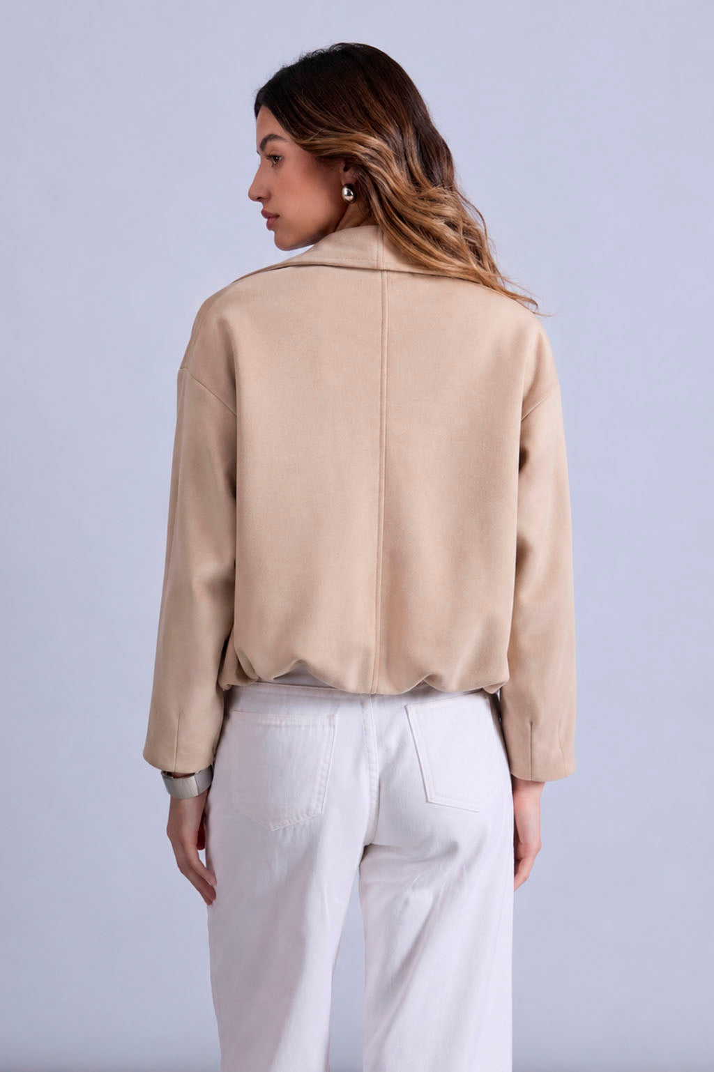 Chaqueta Cropped Solapa Amplia - Beige