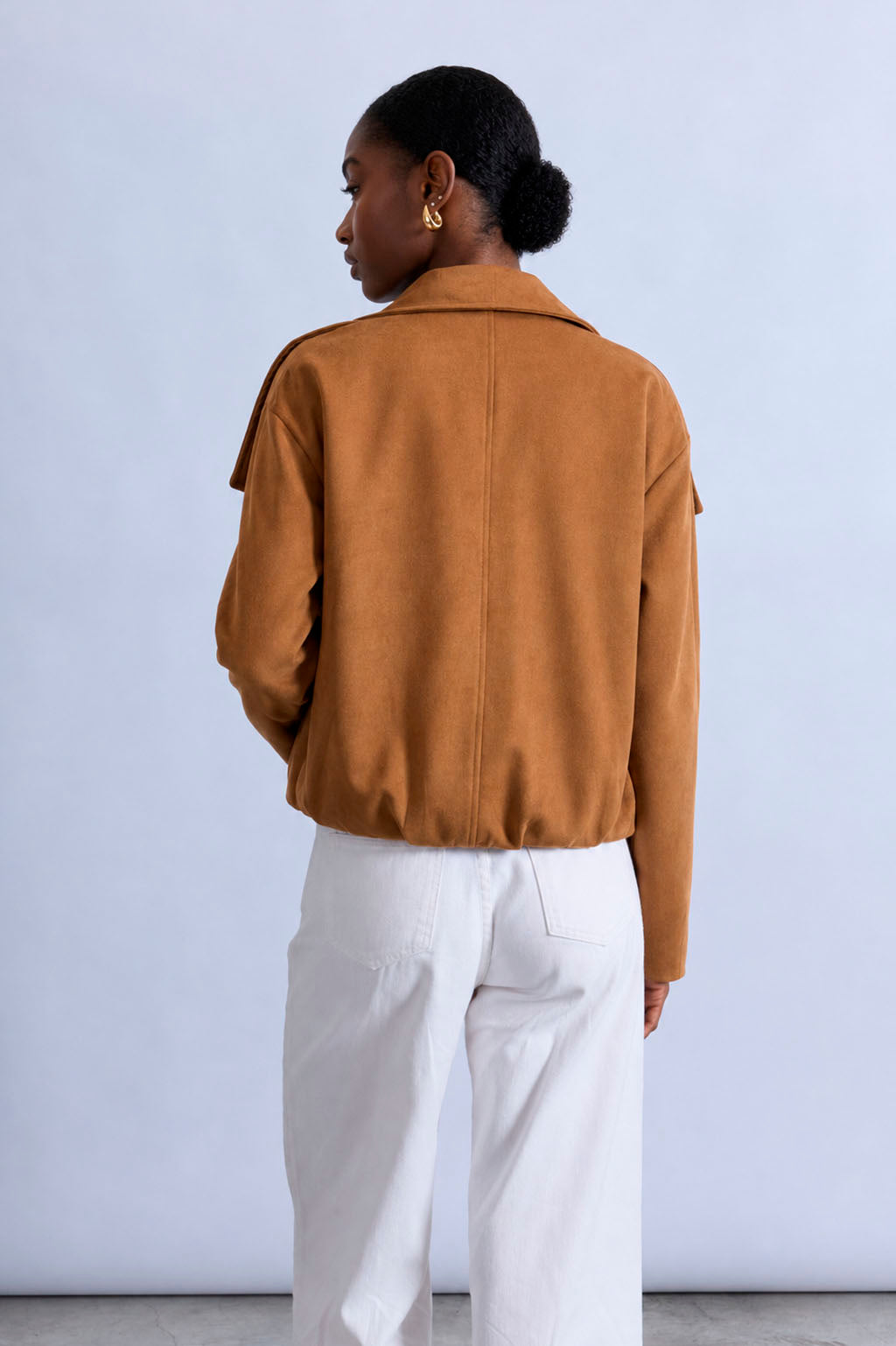 Chaqueta Cropped Solapa Amplia - Camell