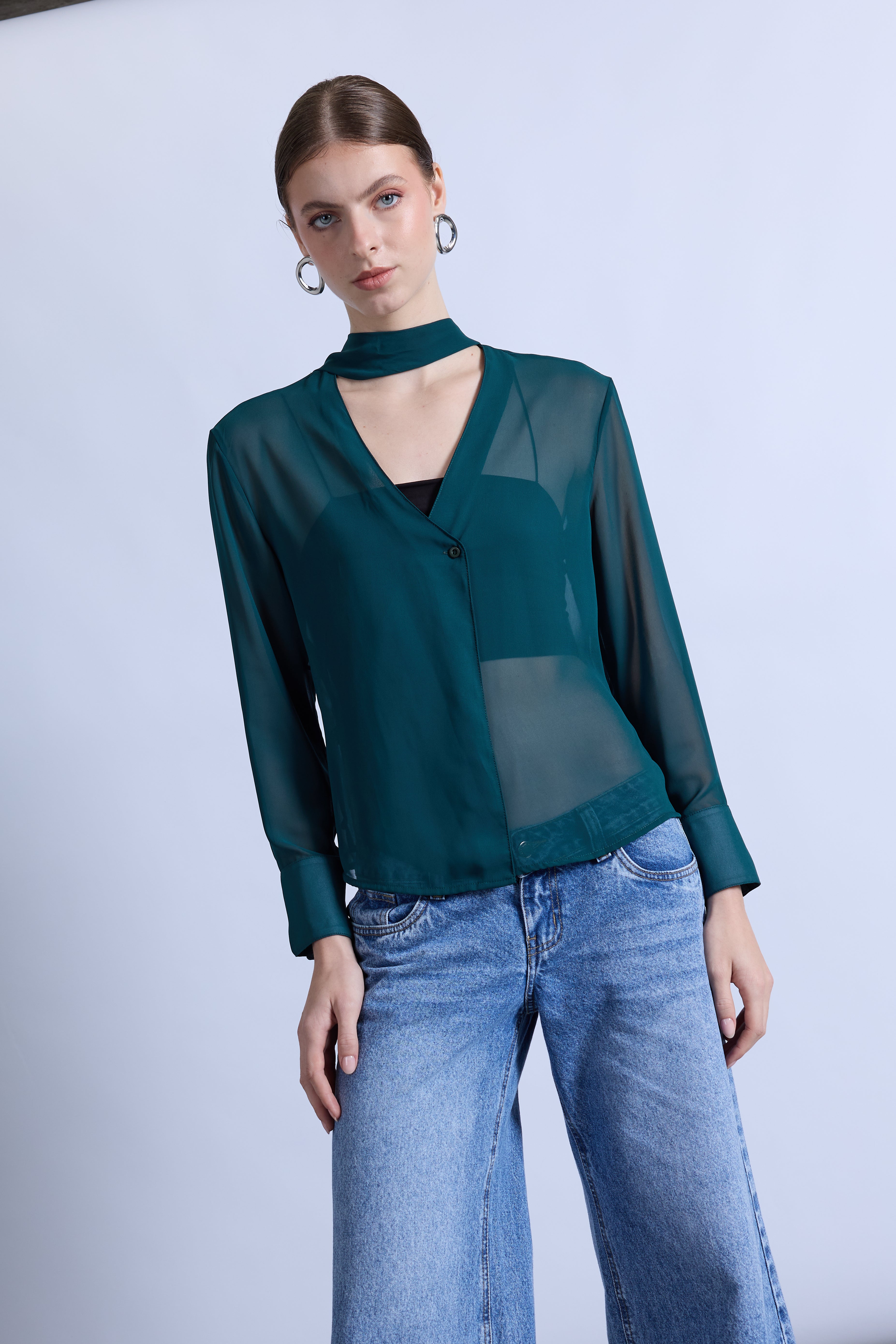 Blusa con Fular - Verde Botella