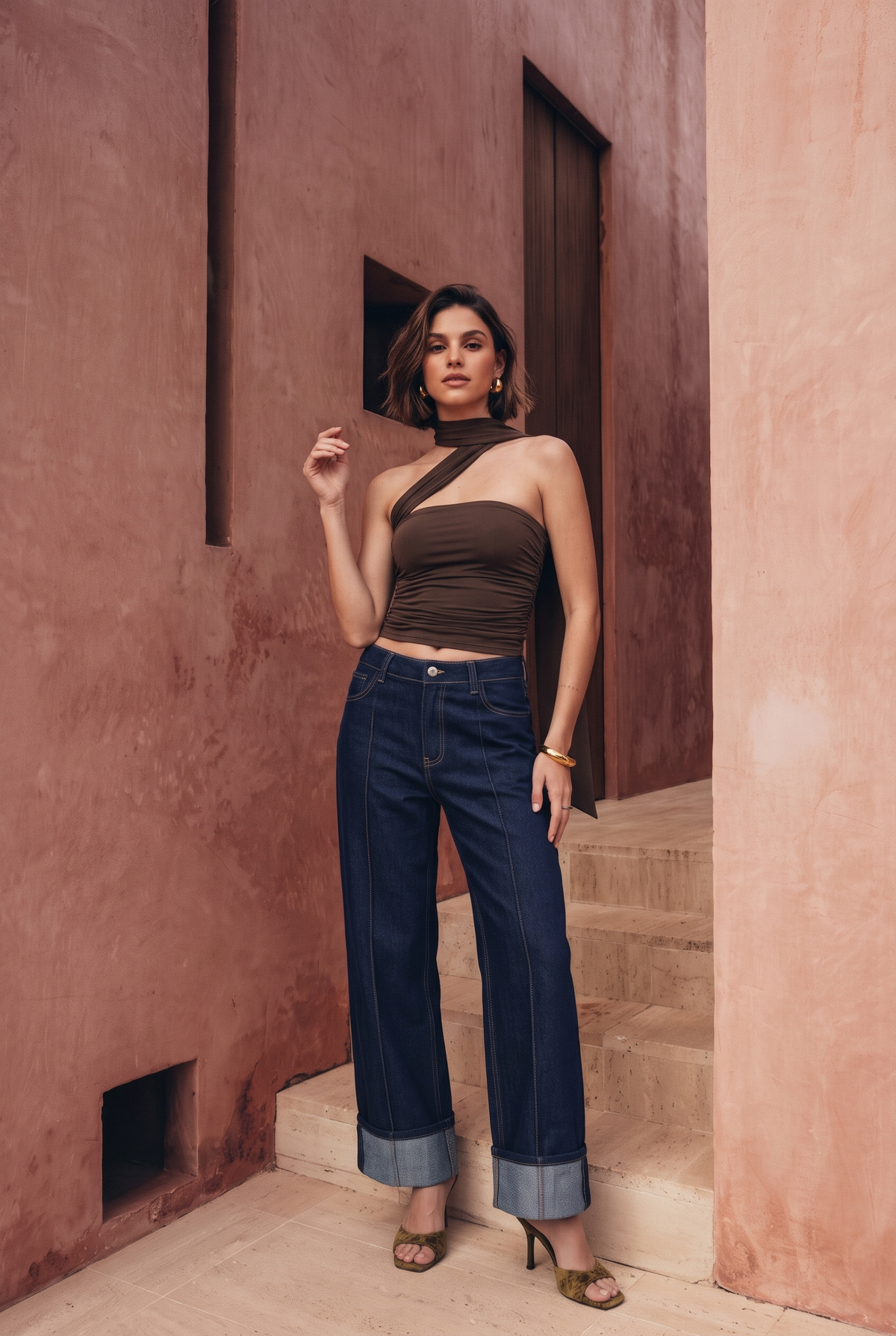 Top Lazo Strapless - Marrón
