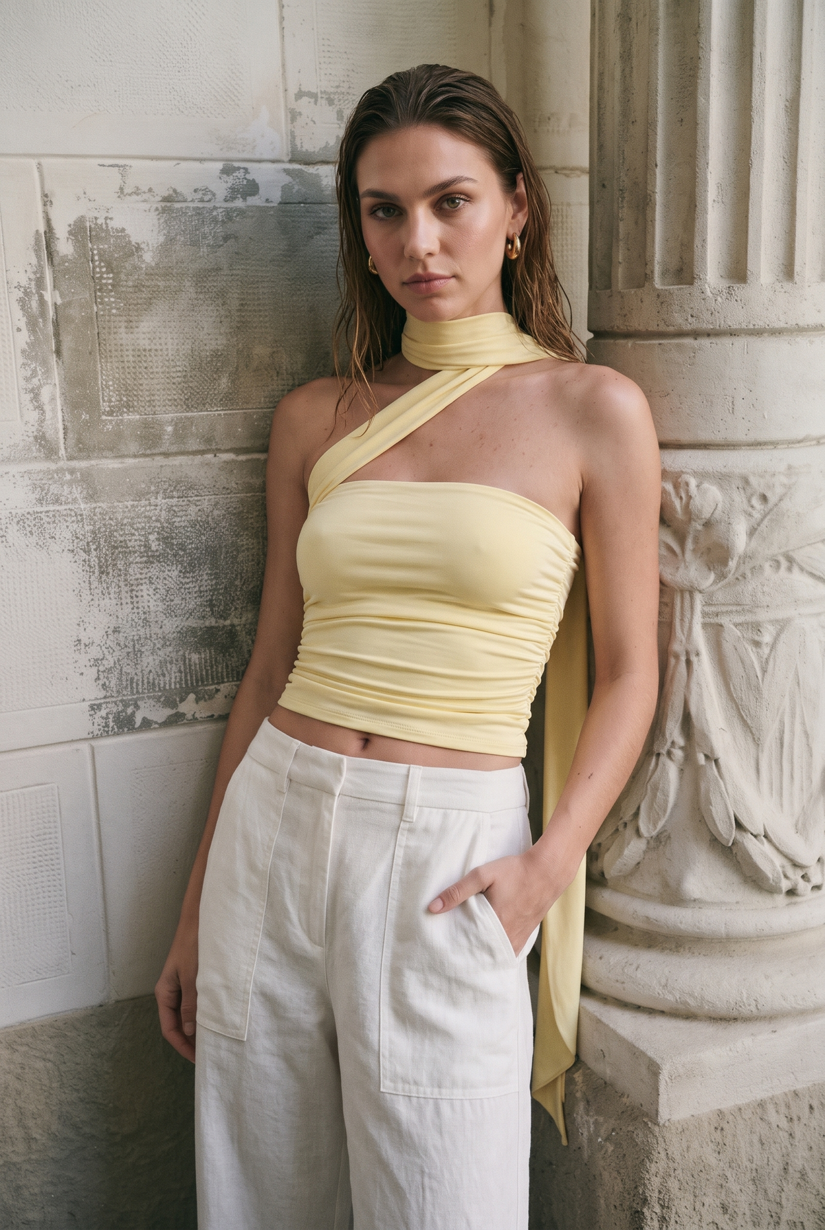 Top Lazo Strapless - Amarillo Pastel