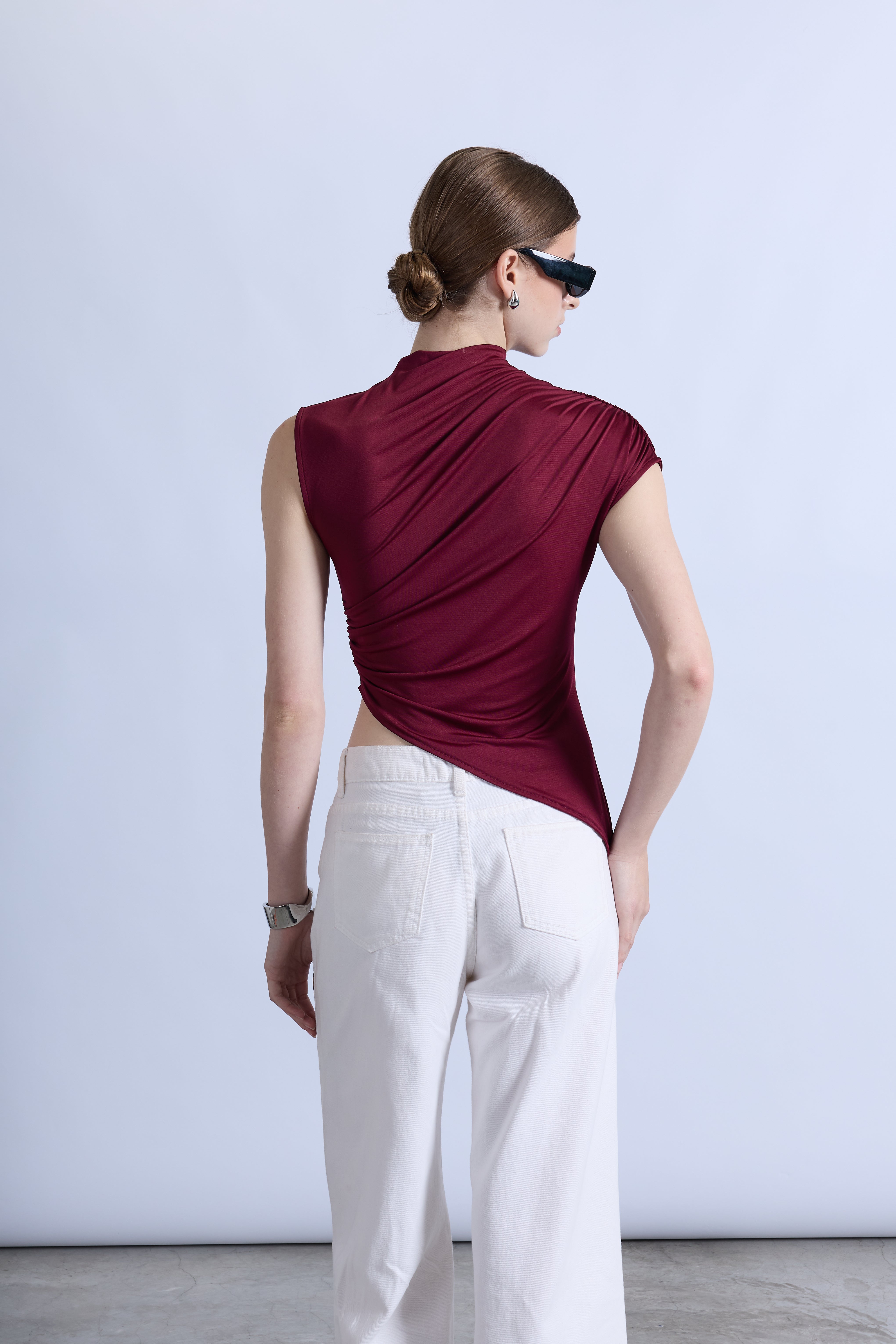 Top Drapeado Cuello Mock - Burgundy